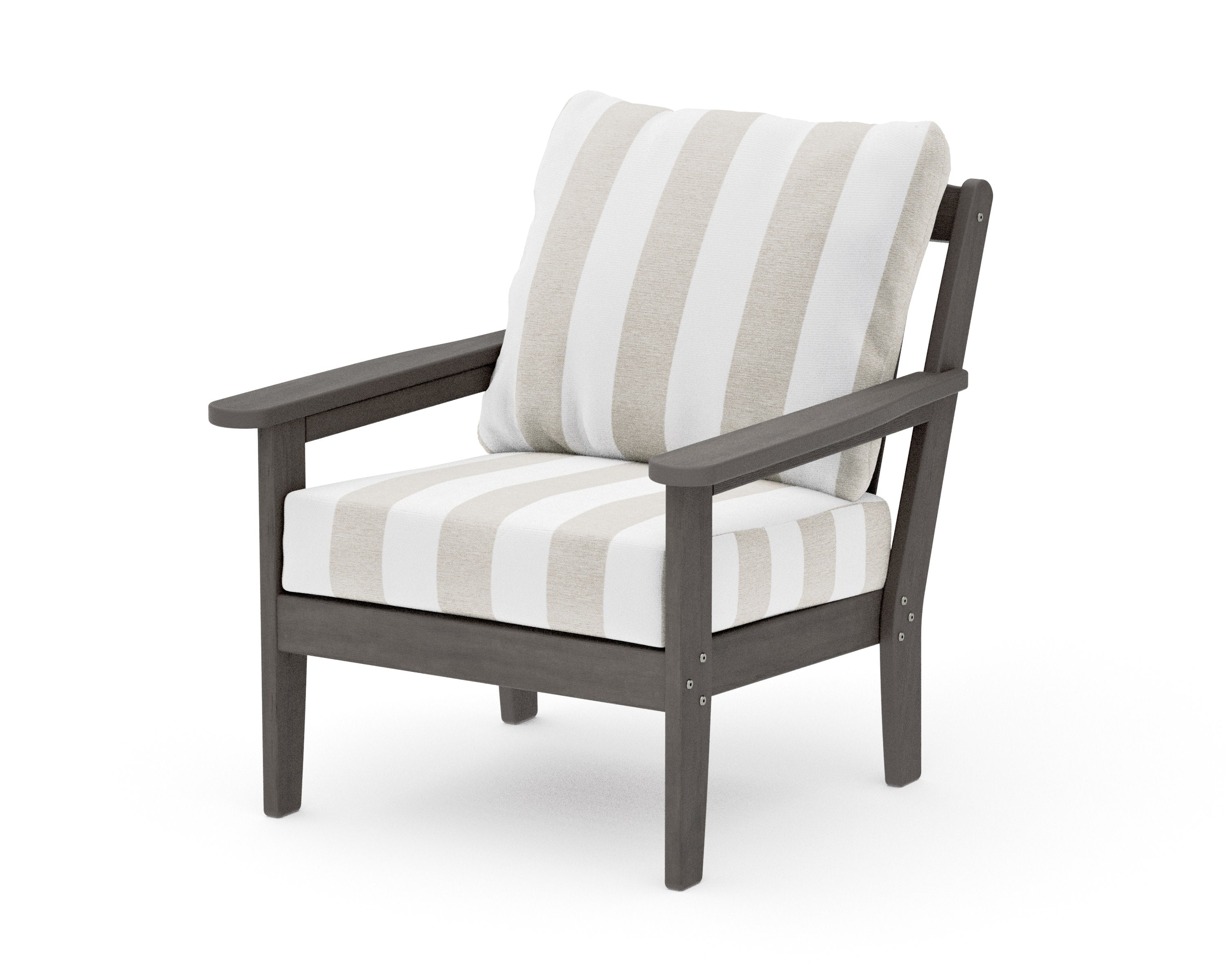 Cottage Deep Seating Chair in Driftwood / Cabana Stripe Dune Burlap