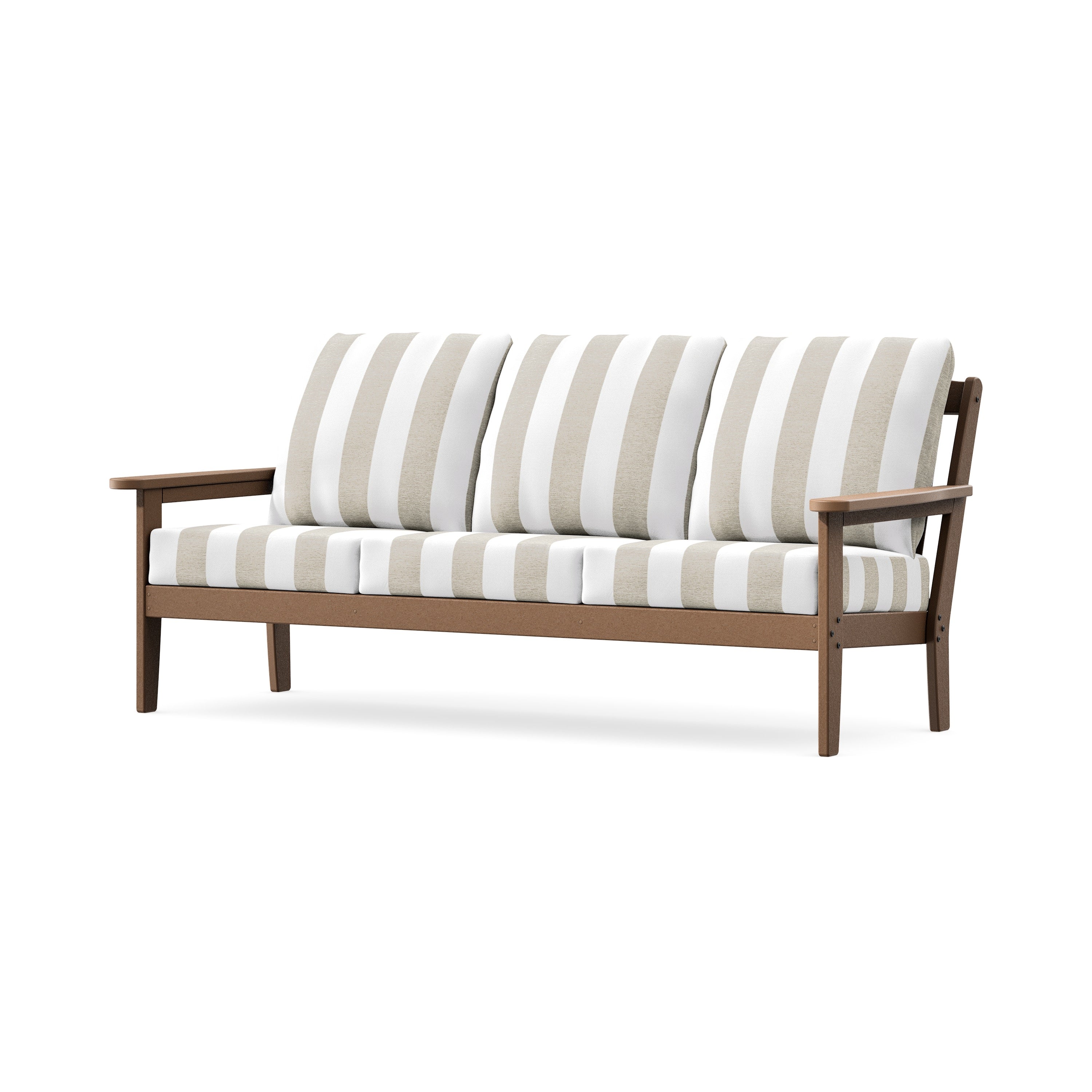 Cottage Deep Seating Sofa in Teak / Cabana Stripe Dune Burlap