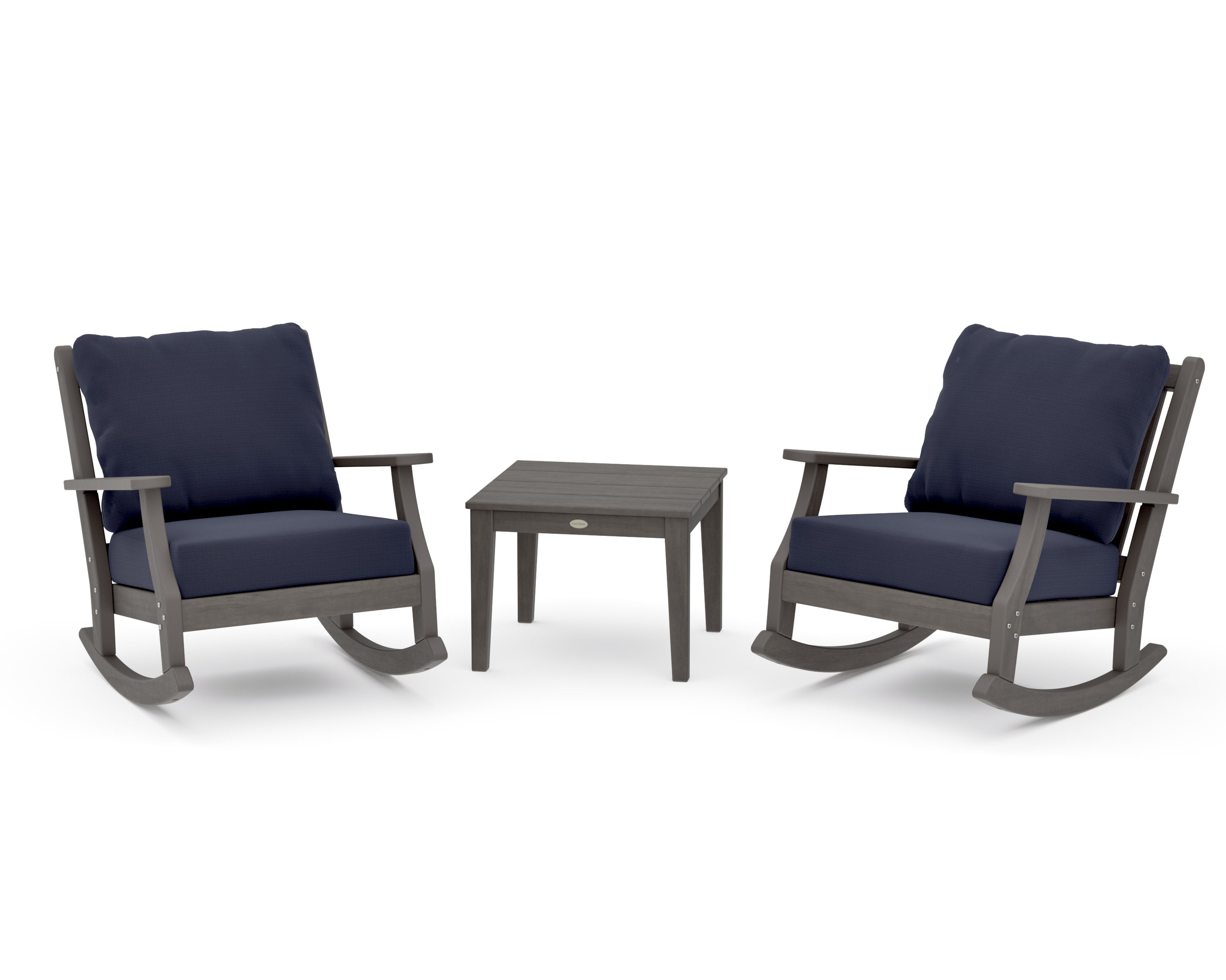 Wovendale 3-Piece Deep Seating Rocker Set in Driftwood / Navy Linen
