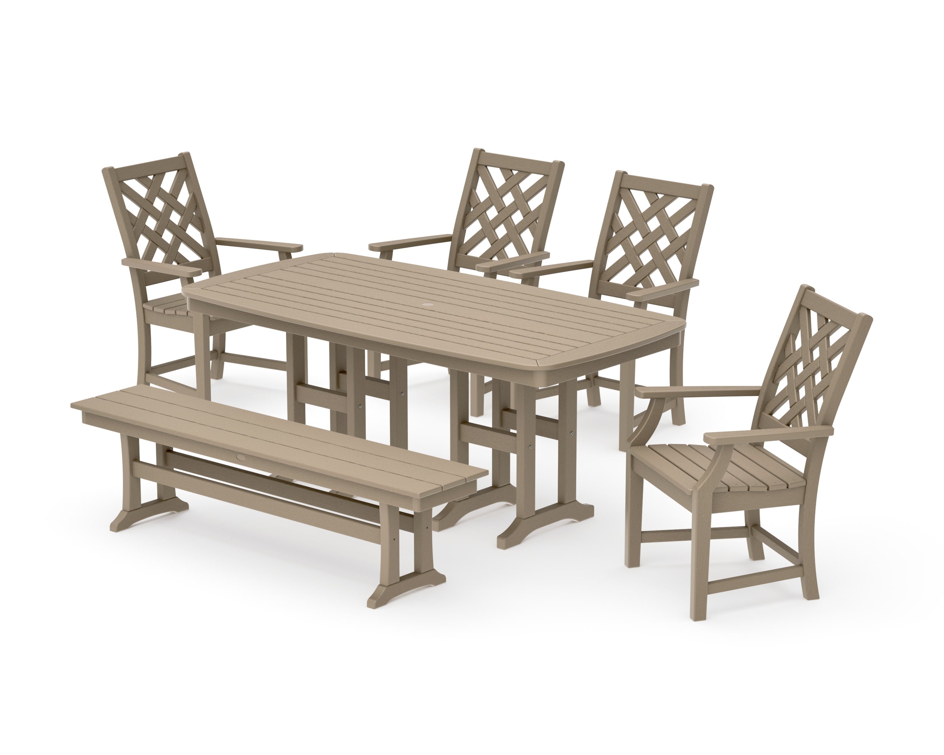 Wovendale 6-Piece Farmhouse Dining Set with Bench in Vintage Sahara