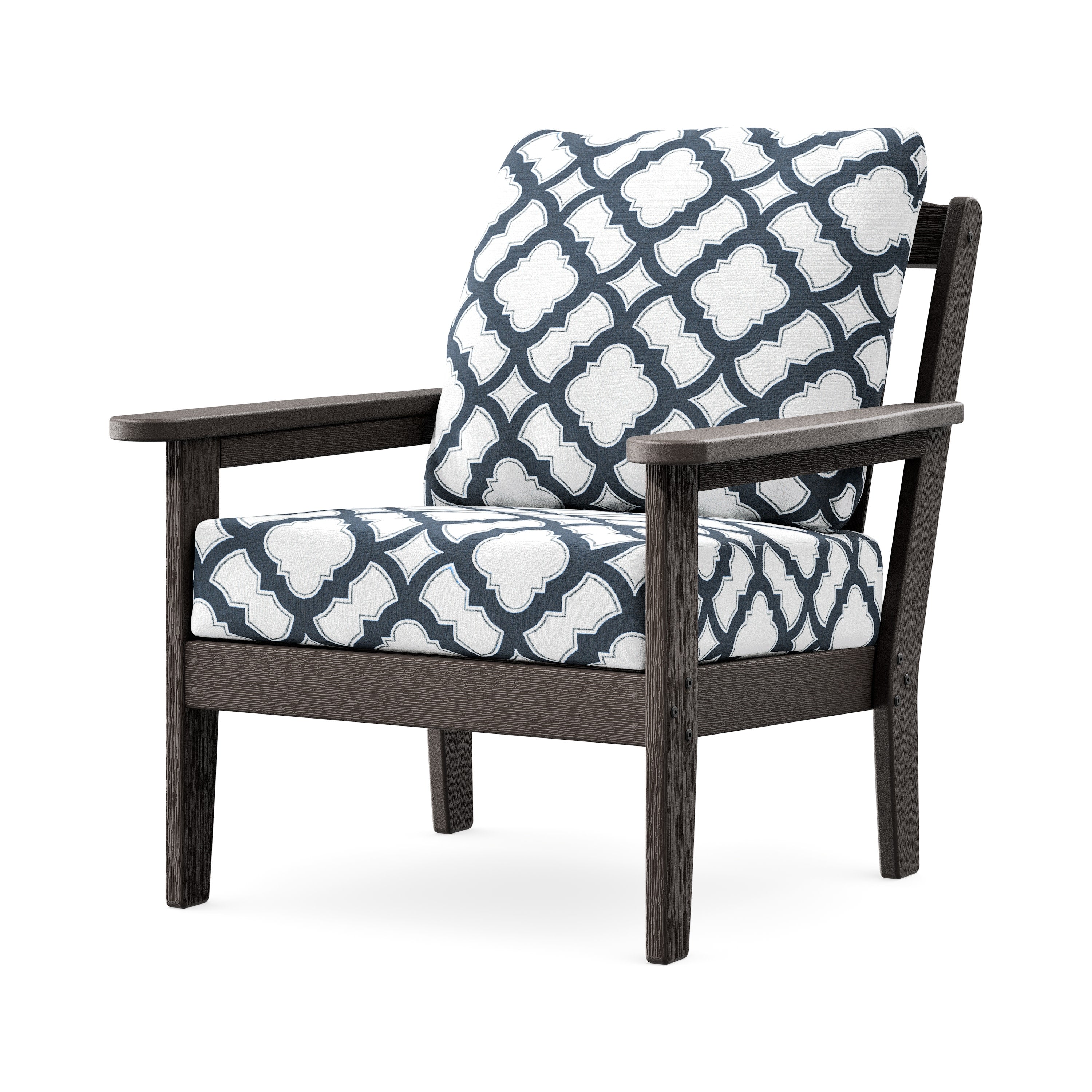 Cottage Deep Seating Chair in Vintage Coffee / Trellis Marine Indigo