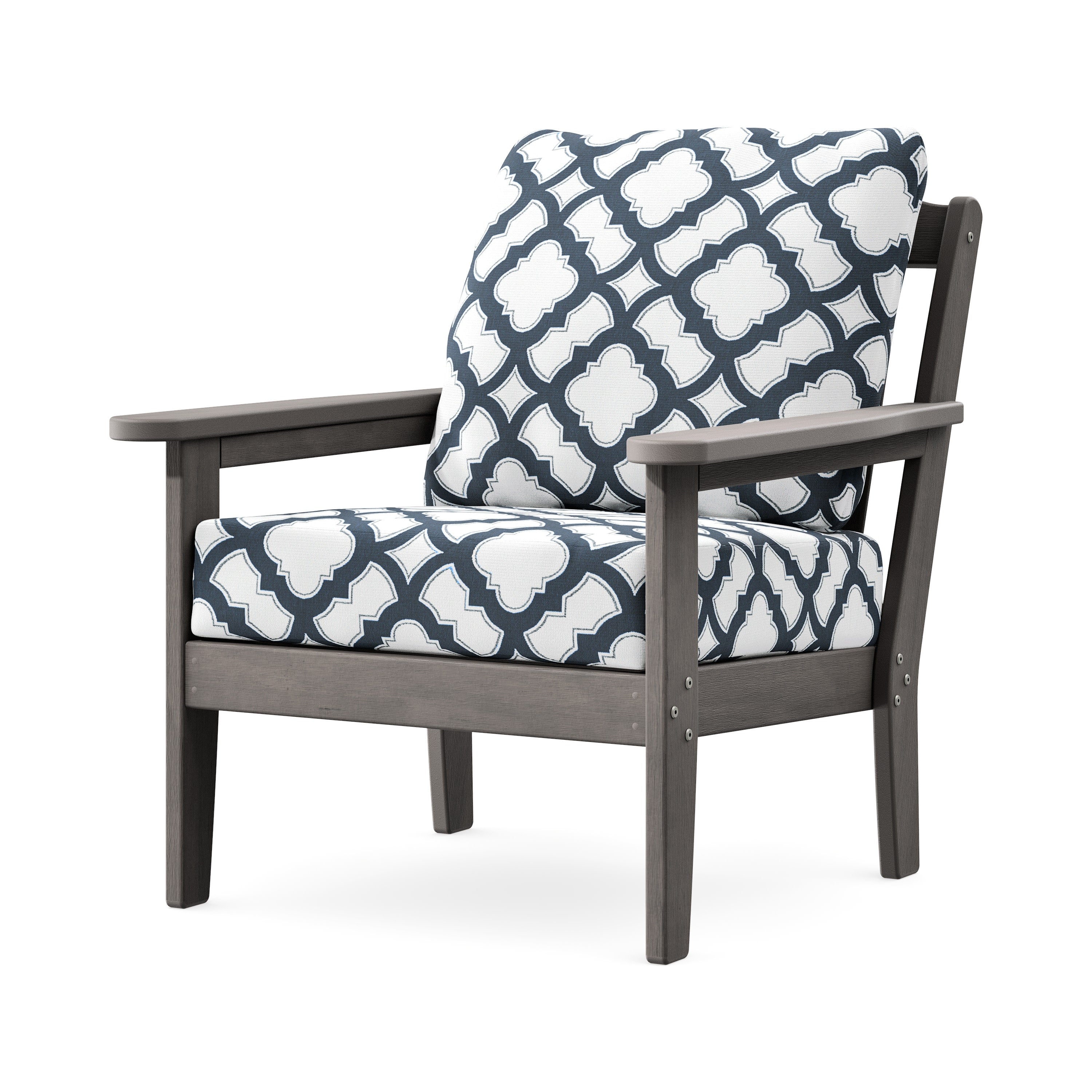 Cottage Deep Seating Chair in Driftwood / Trellis Marine Indigo