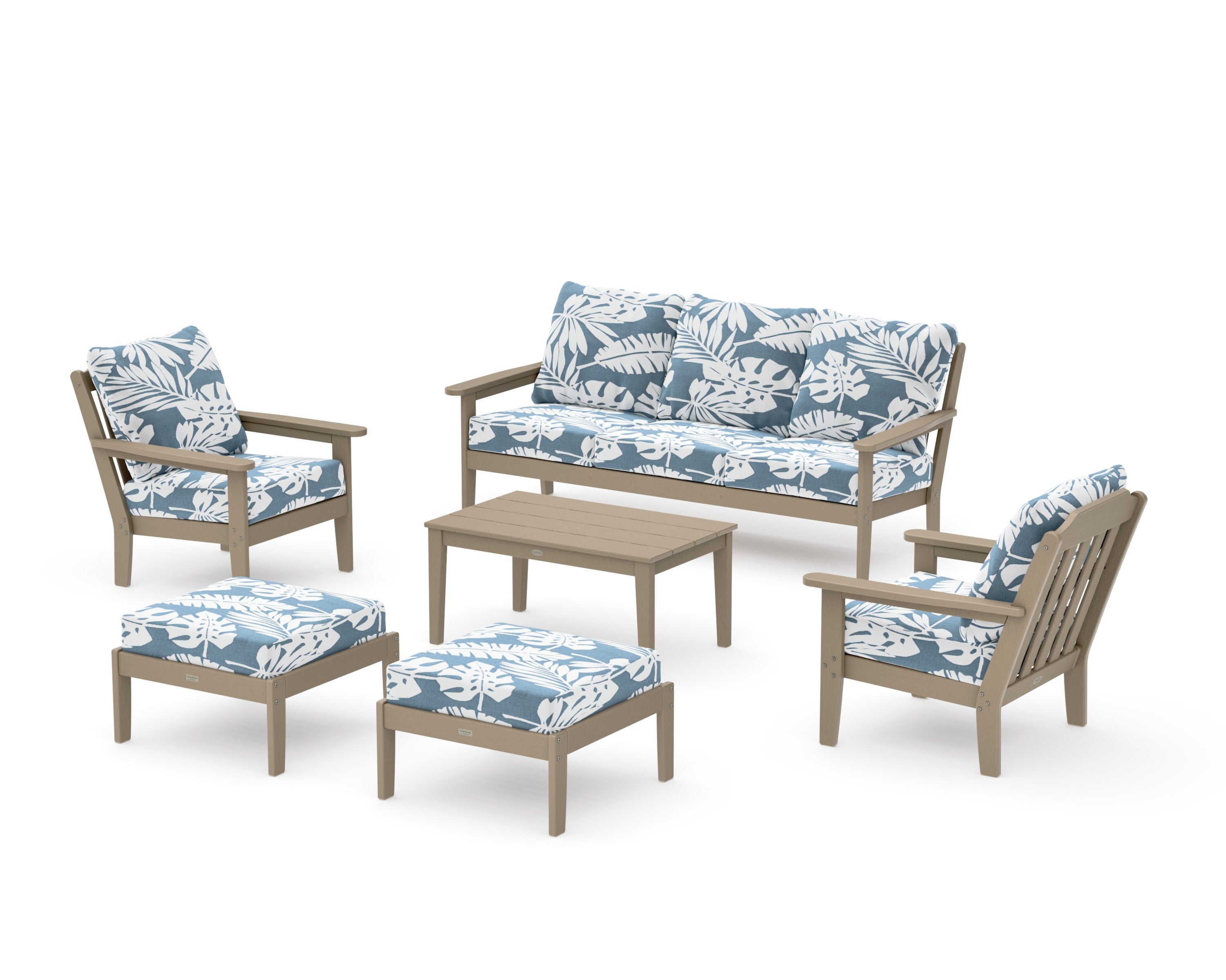 Cottage 6-Piece Lounge Sofa Set in Vintage Sahara / Leaf Sky Blue