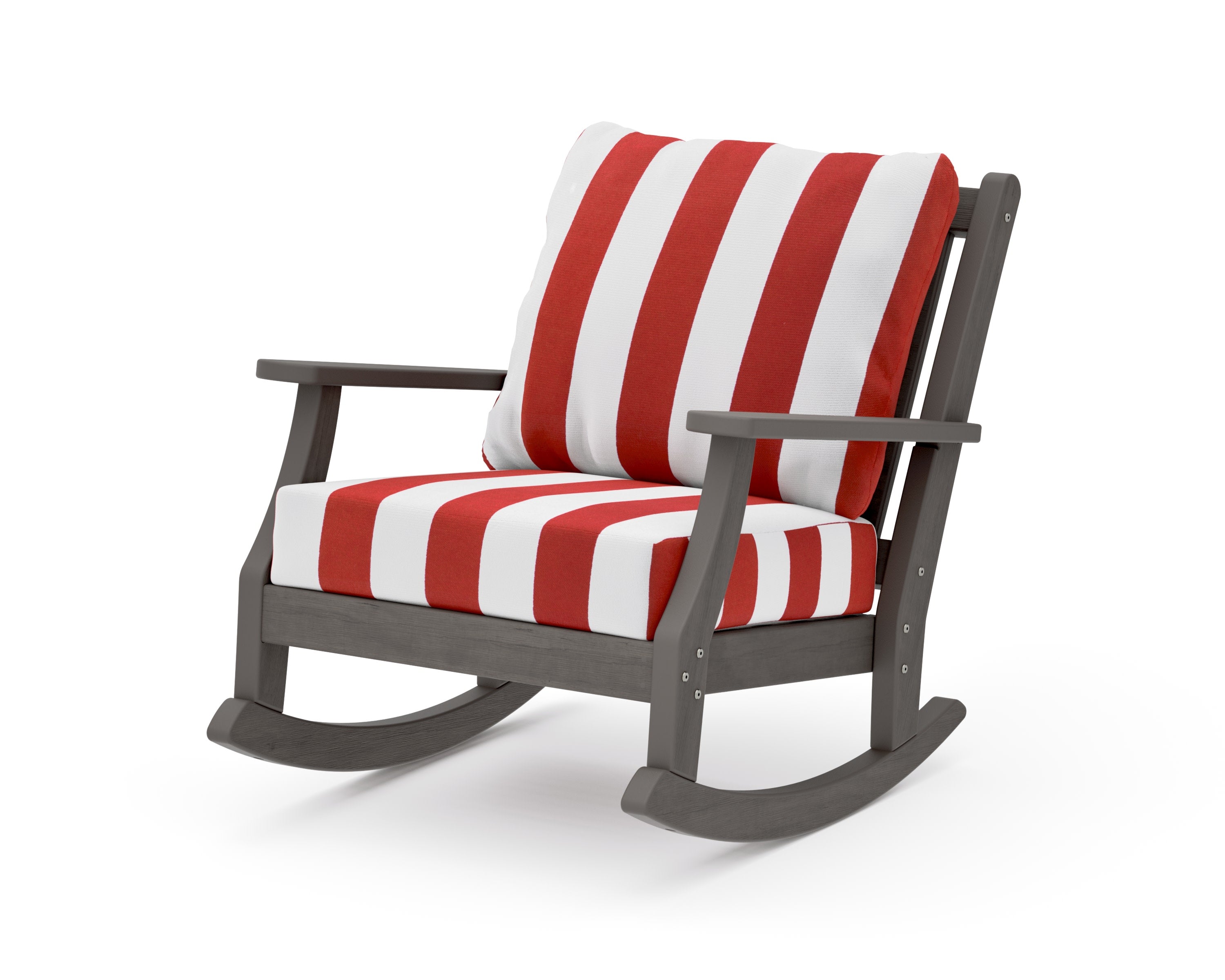 Wovendale Deep Seating Rocking Chair in Driftwood / Cabana Stripe Crimson