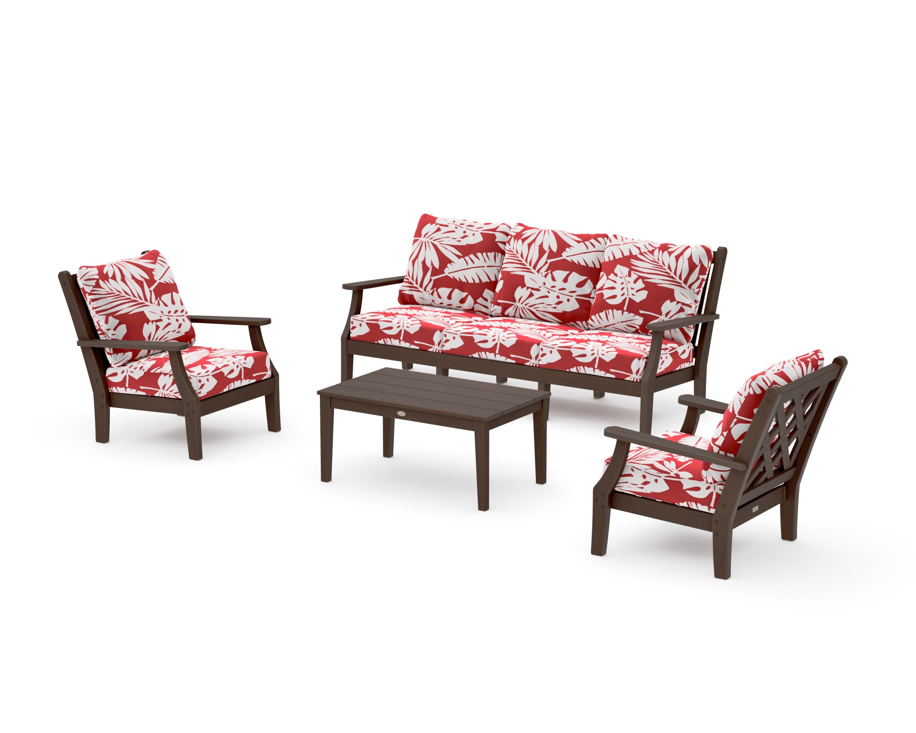 Wovendale 4-Piece Deep Seating Set with Sofa in Kona / Leaf Crimson