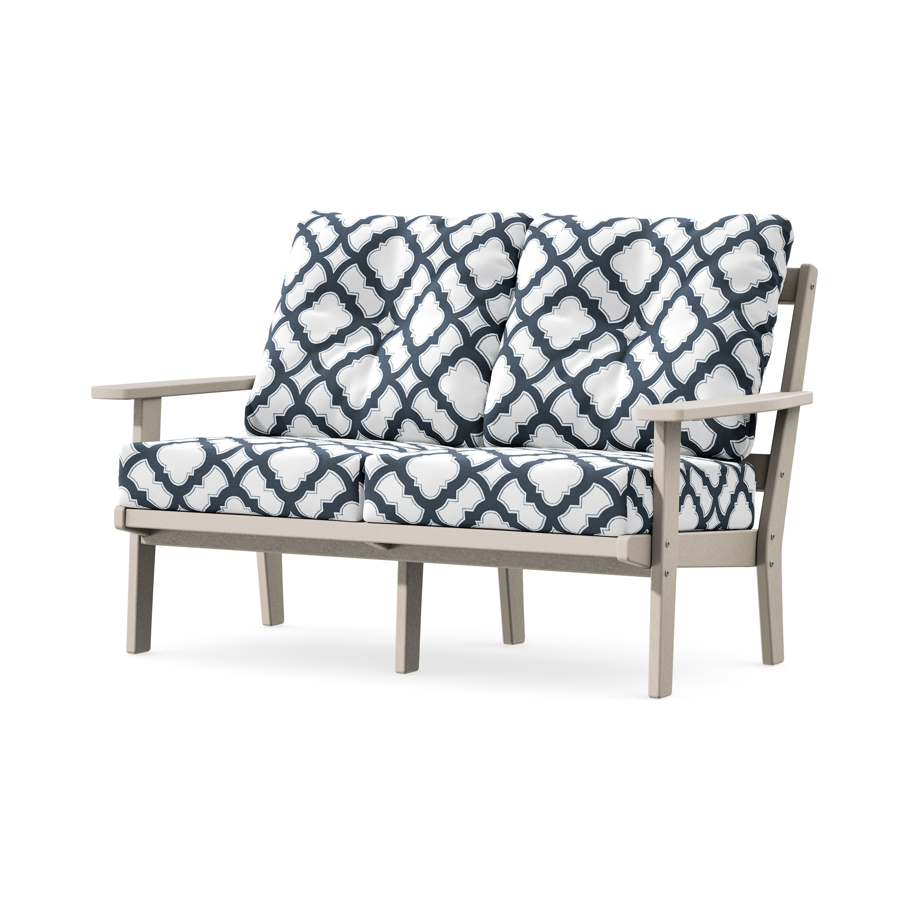 Prairie Deep SeatingLoveseat in Sand / Trellis Marine Indigo