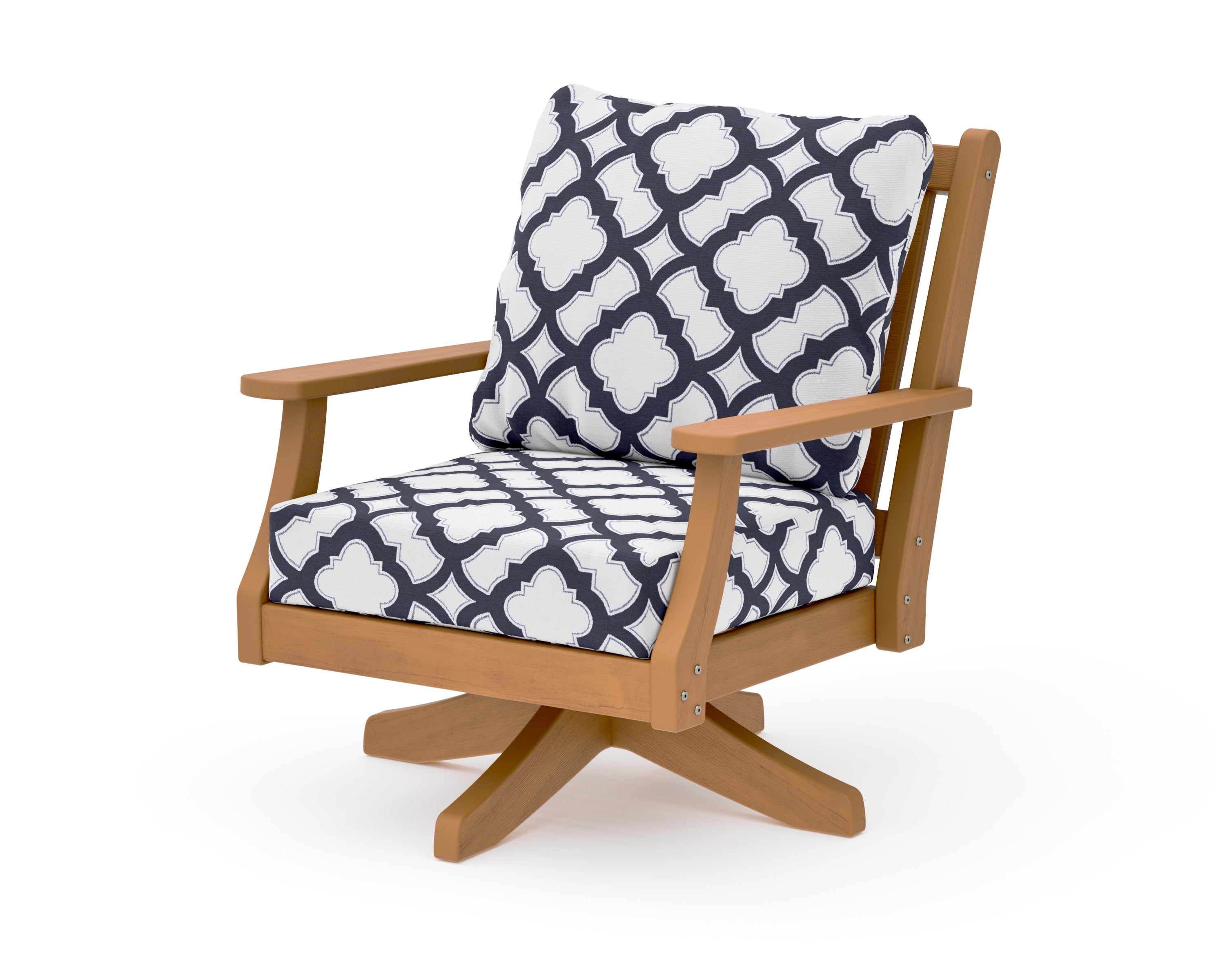 Wovendale Deep Seating Swivel Chair in Natural / Trellis Navy