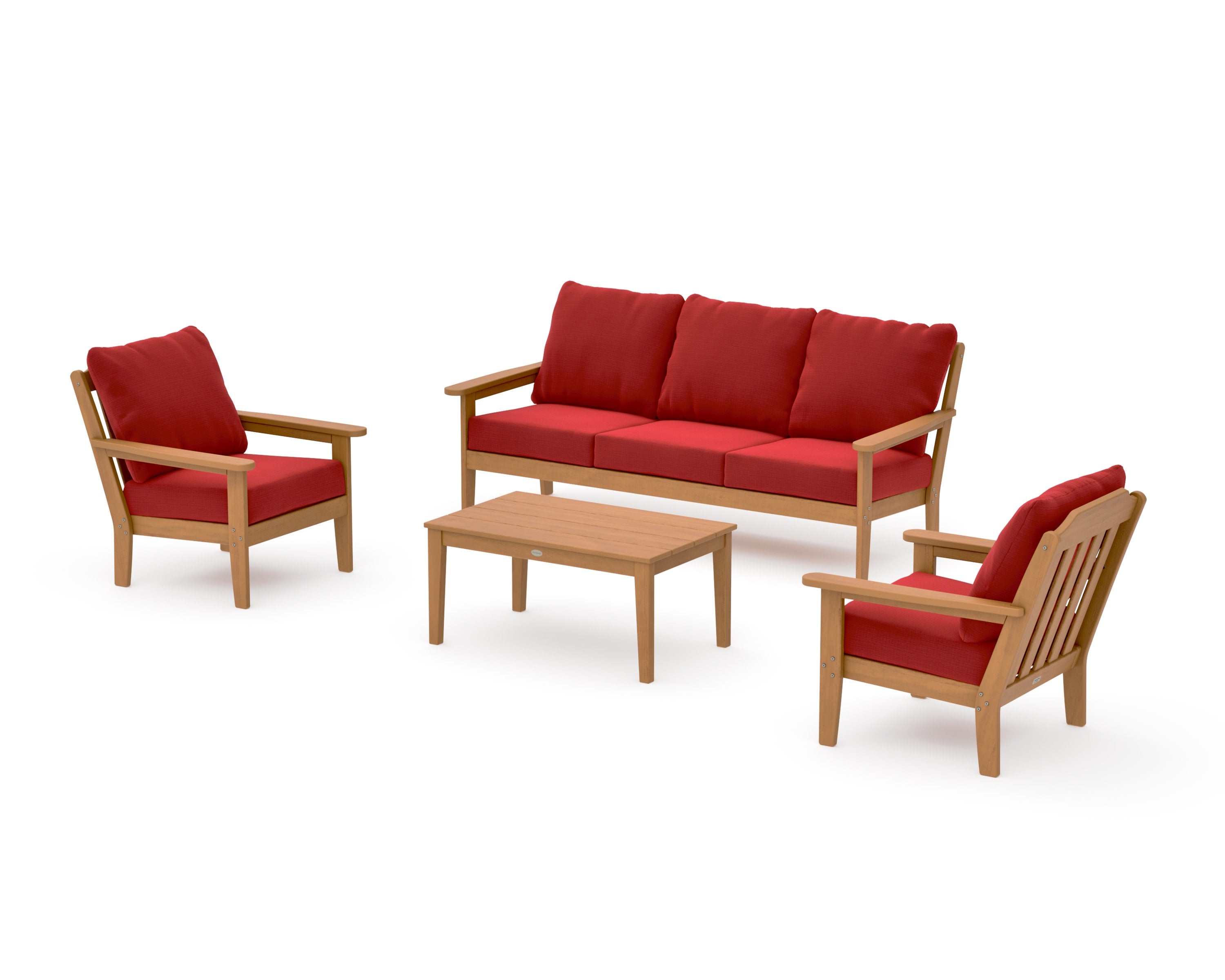 Cottage 4-Piece Deep Seating Set with Sofa in Natural / Crimson Linen