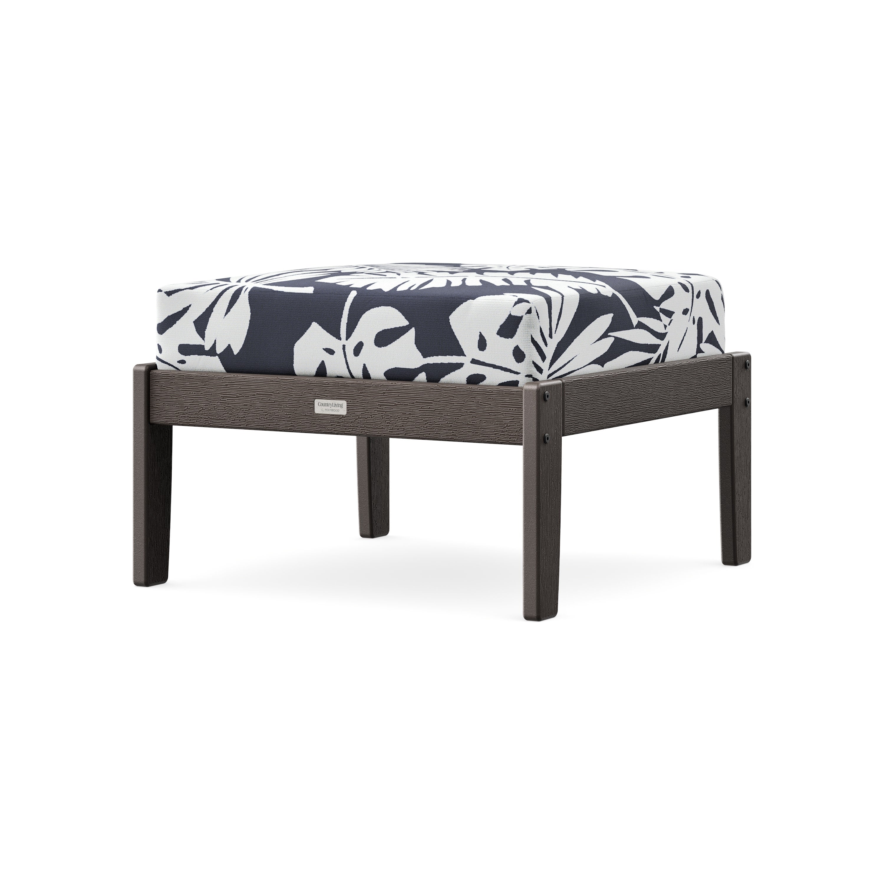 Cottage Deep Seating Ottoman in Vintage Coffee / Leaf Navy