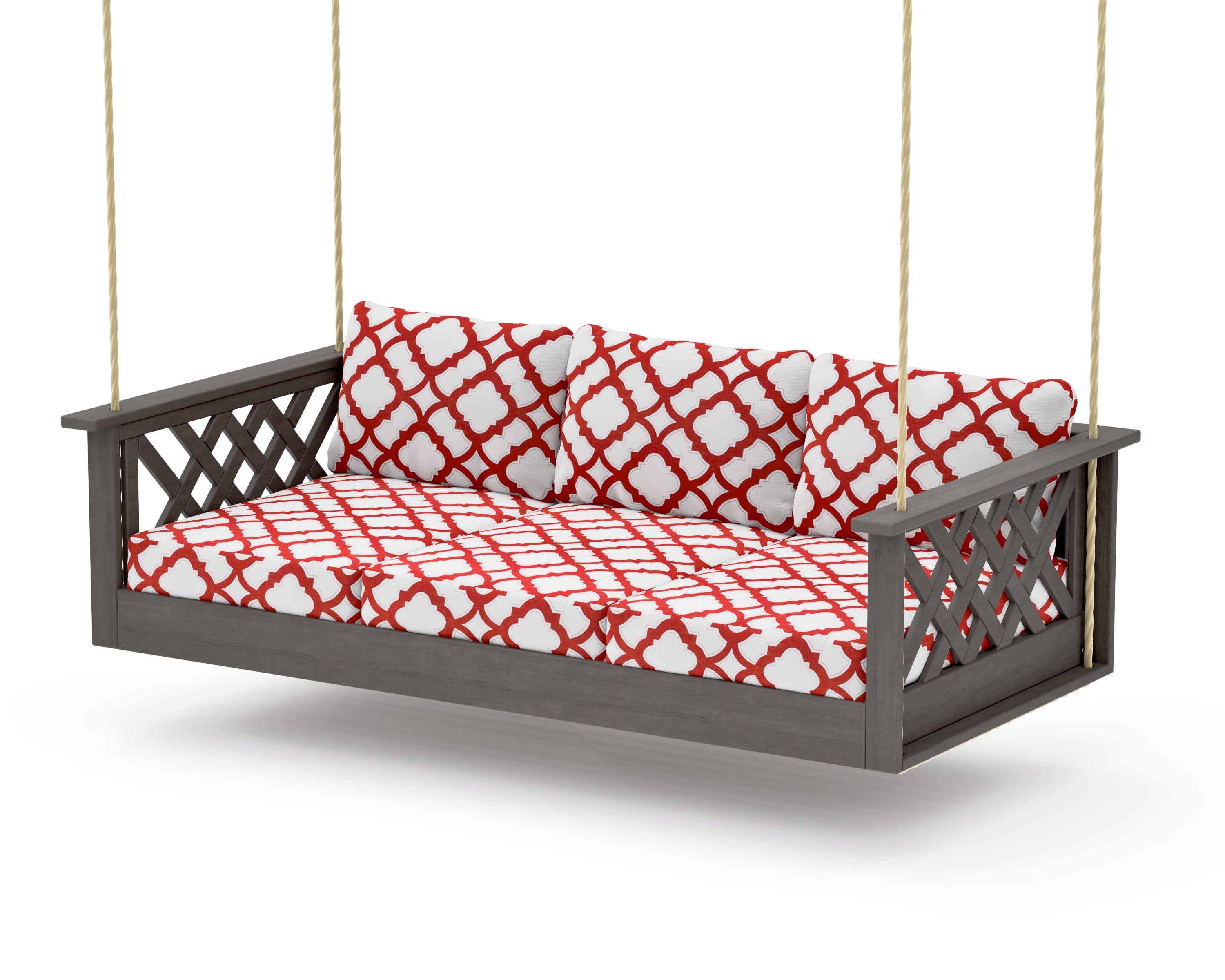 Wovendale Daybed Swing in Driftwood / Trellis Crimson