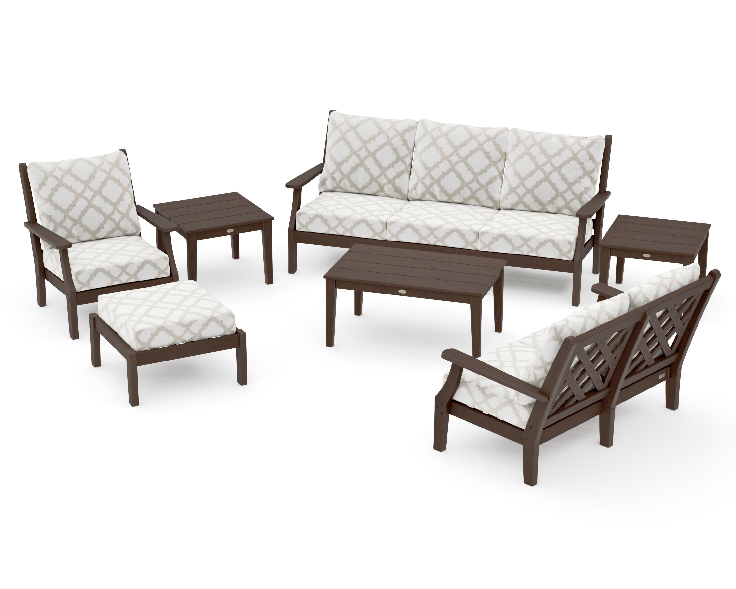 Wovendale 7-Piece Deep Seating Set in Kona / Trellis Dune Burlap
