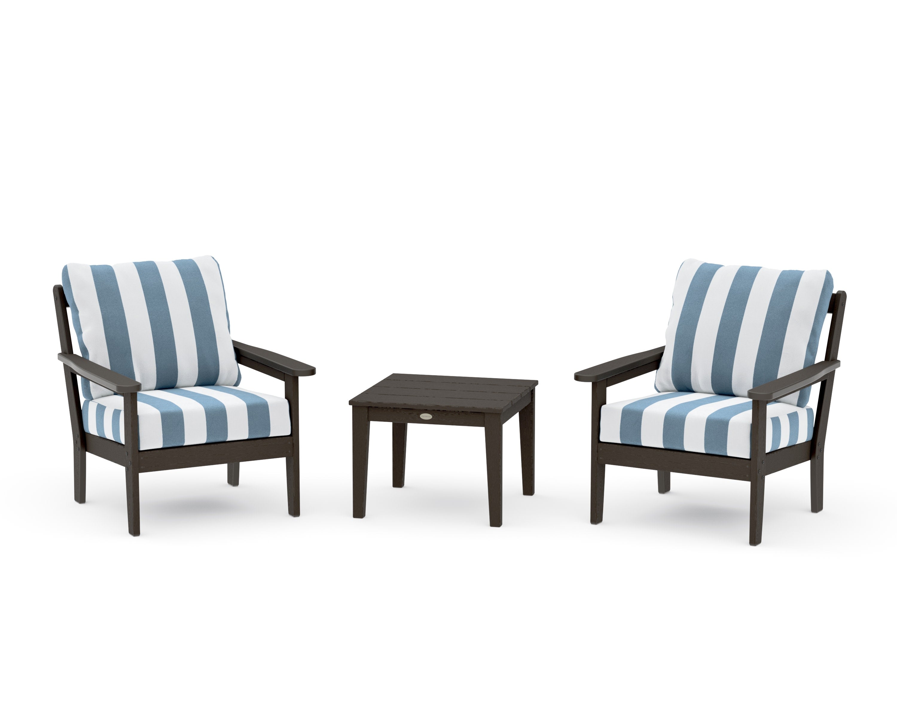 Cottage 3-Piece Deep Seating Set in Vintage Coffee / Cabana Stripe Sky Blue