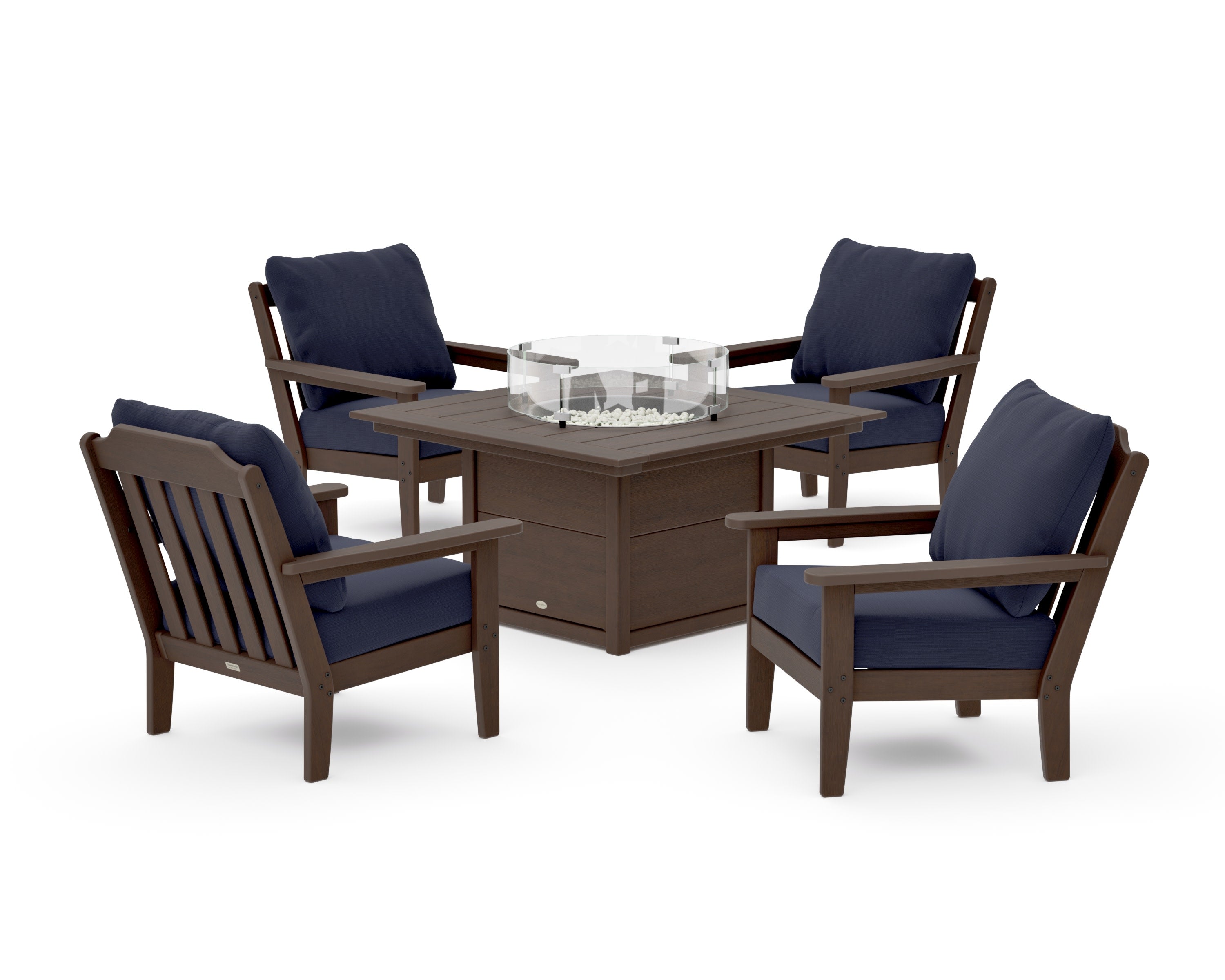Cottage 5-Piece Deep Seating Set with Fire Pit Table in Kona / Navy Linen