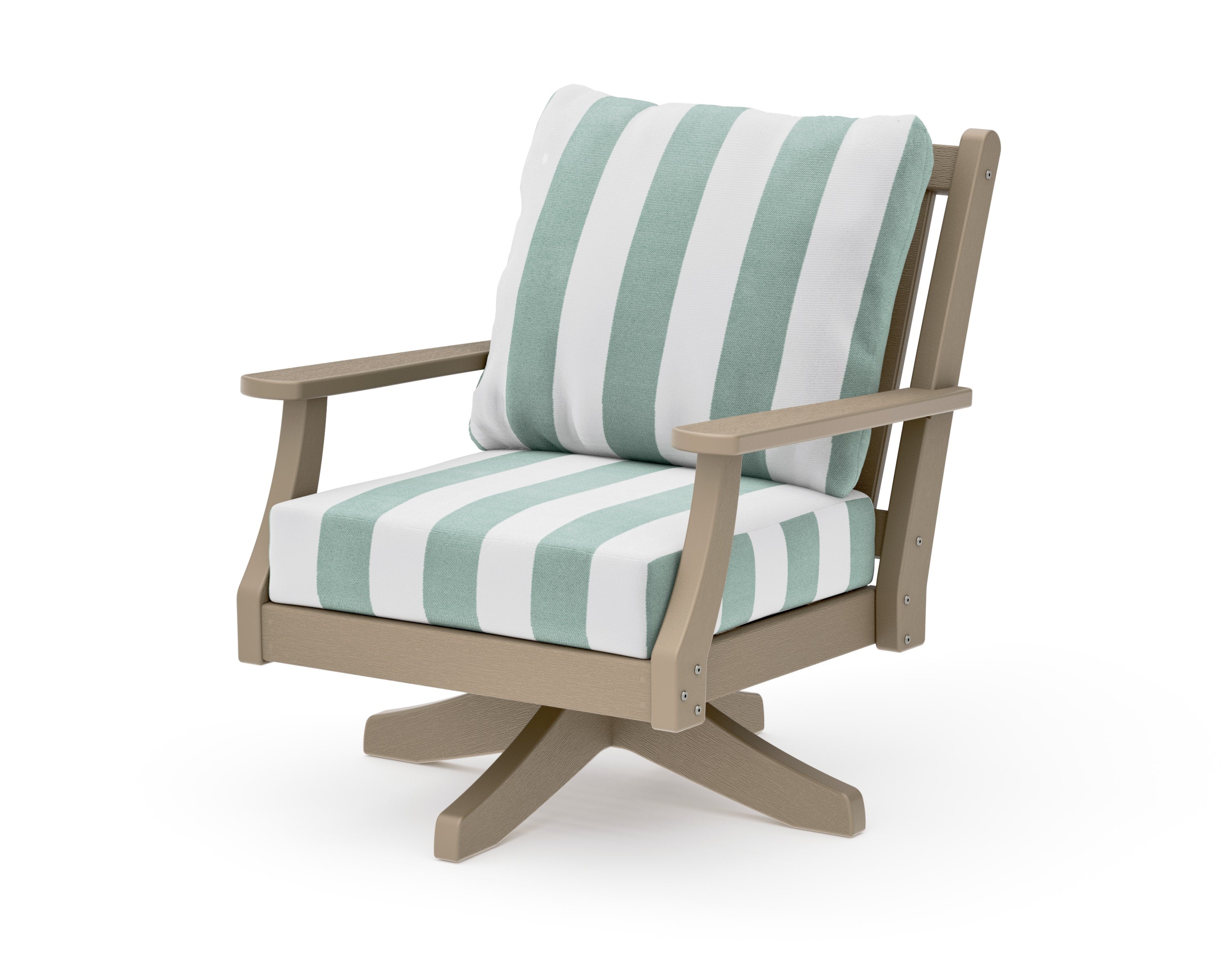 Wovendale Deep Seating Swivel Chair in Vintage Sahara / Cabana Stripe Glacier Spa