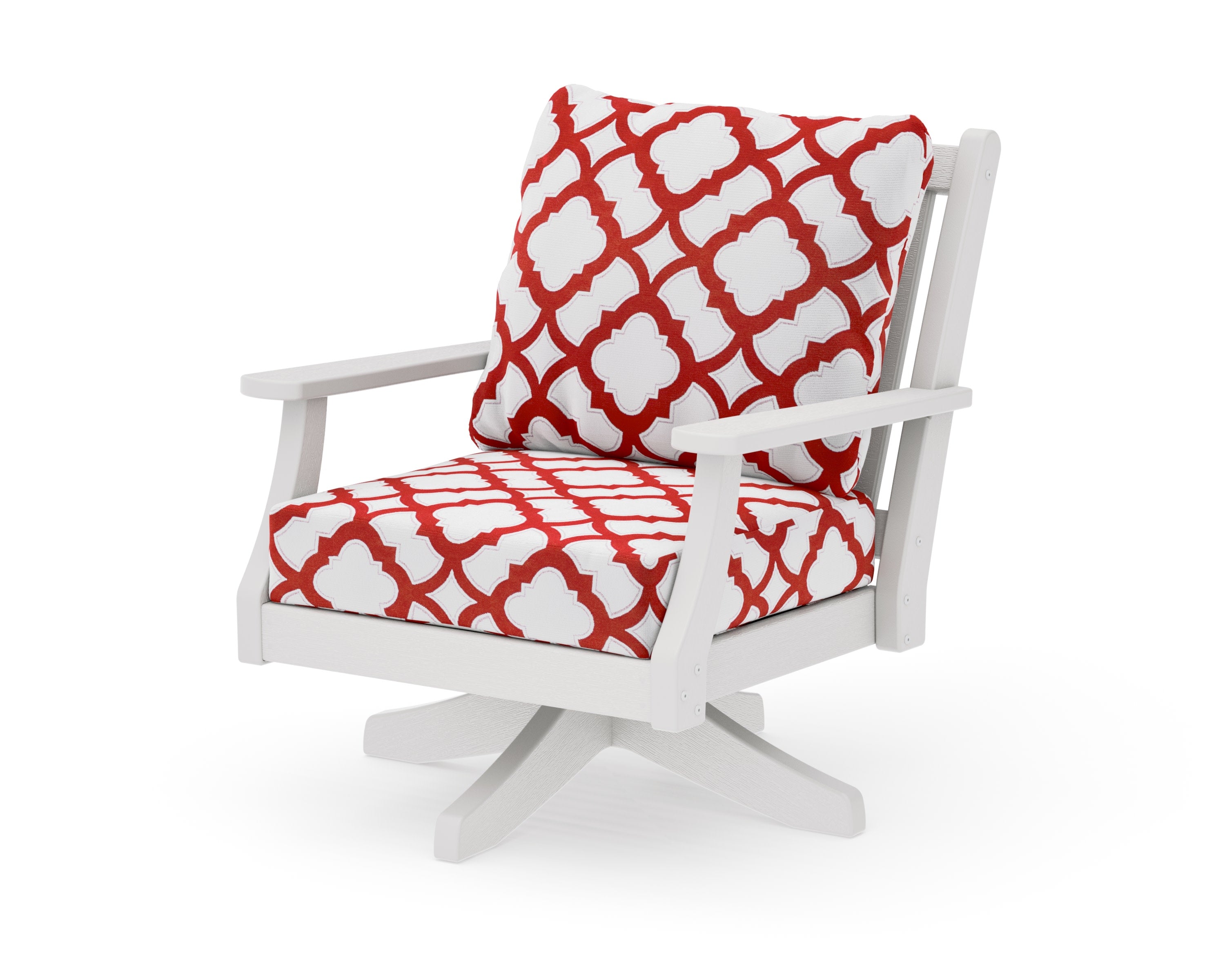 Wovendale Deep Seating Swivel Chair in Vintage White / Trellis Crimson