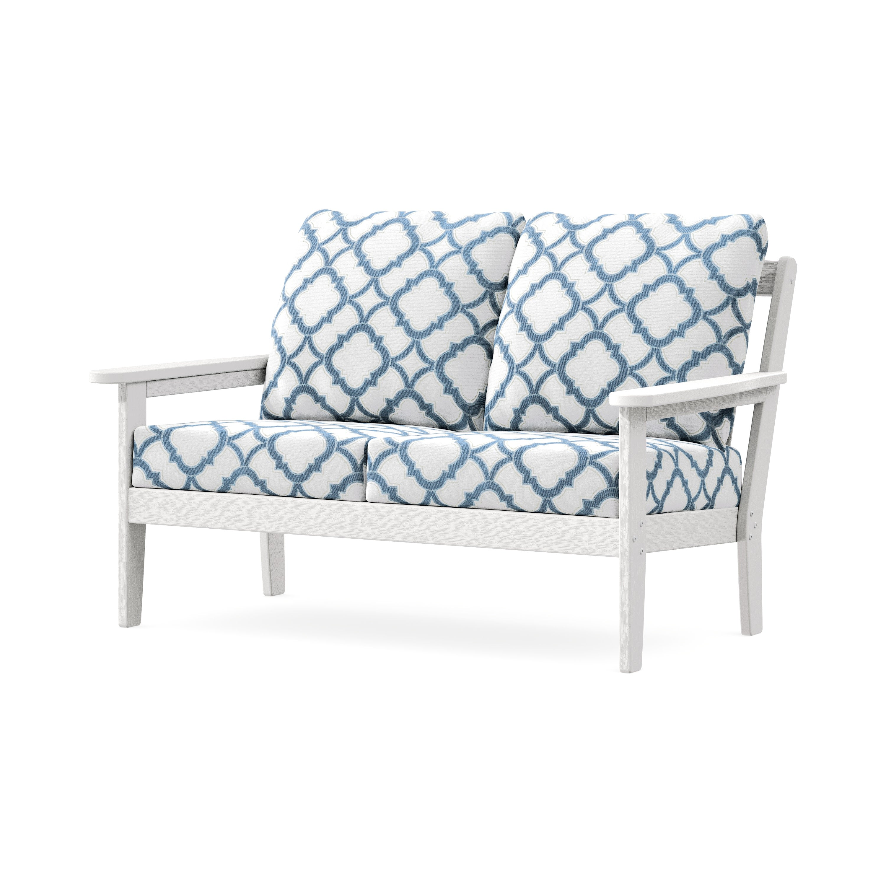 Cottage Deep Seating Loveseat in Vintage White / Trellis Sky Blue