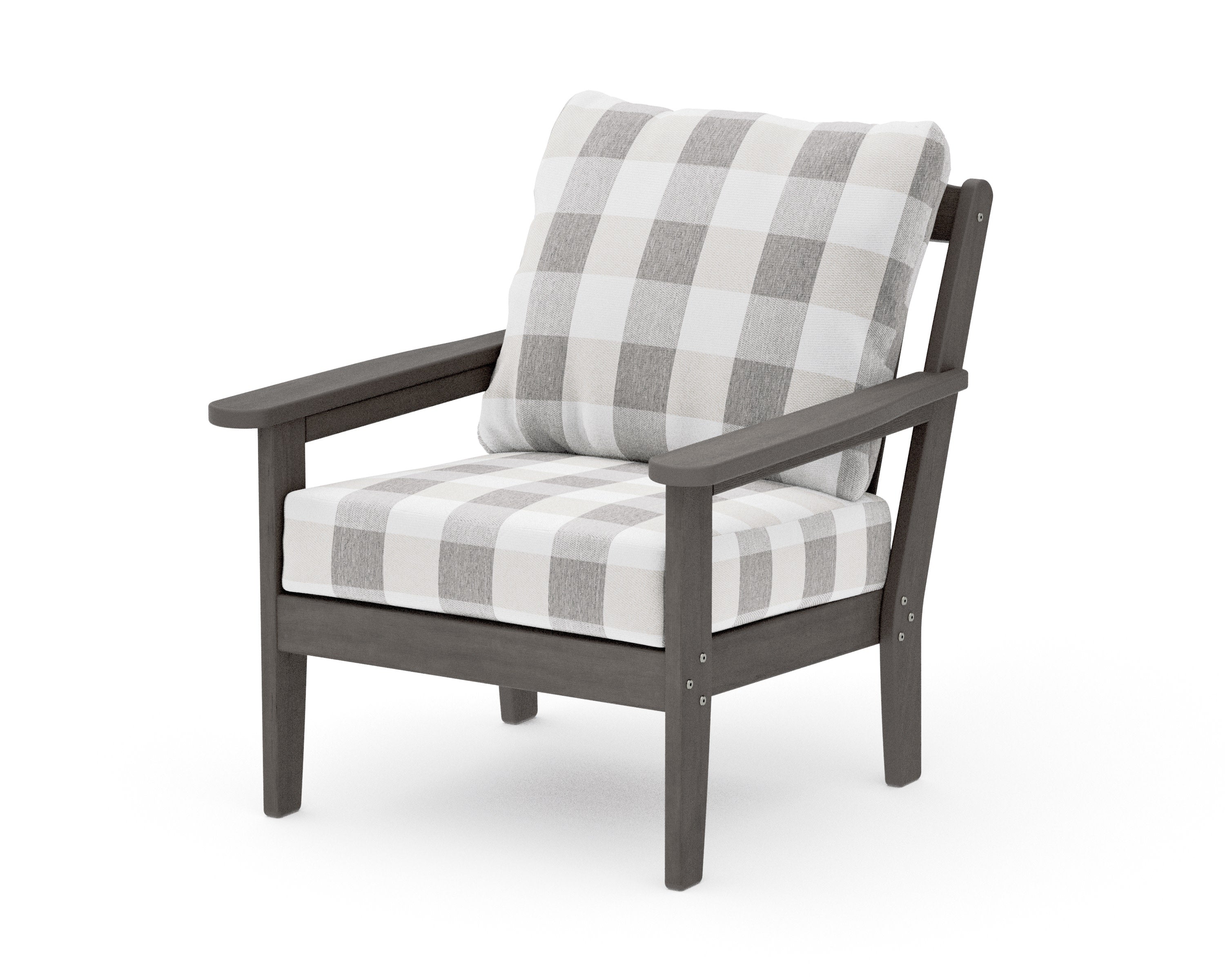 Cottage Deep Seating Chair in Driftwood / Buffalo Plaid Grey Mist