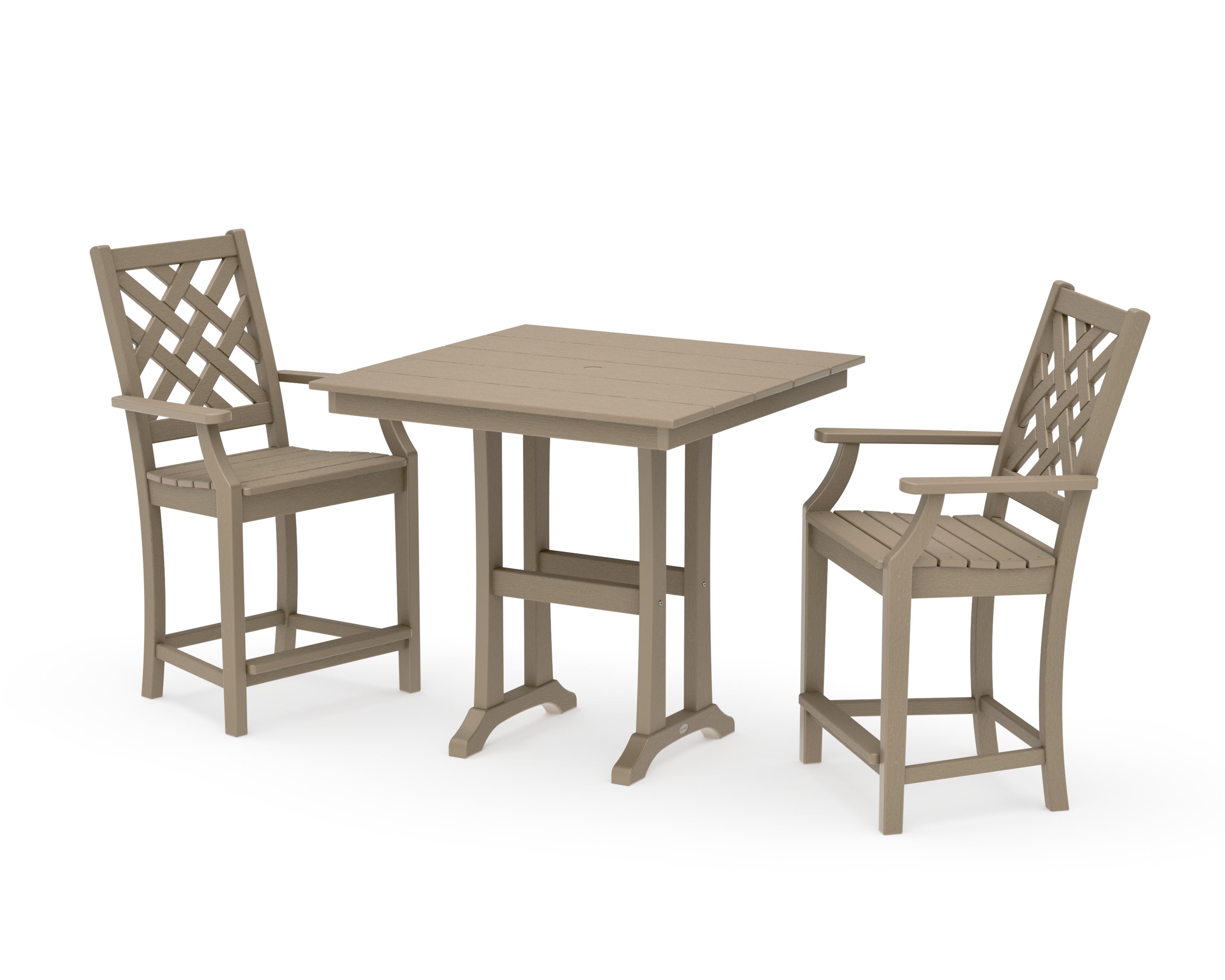 Wovendale 3-Piece Farmhouse Counter Set with Trestle Legs in Vintage Sahara
