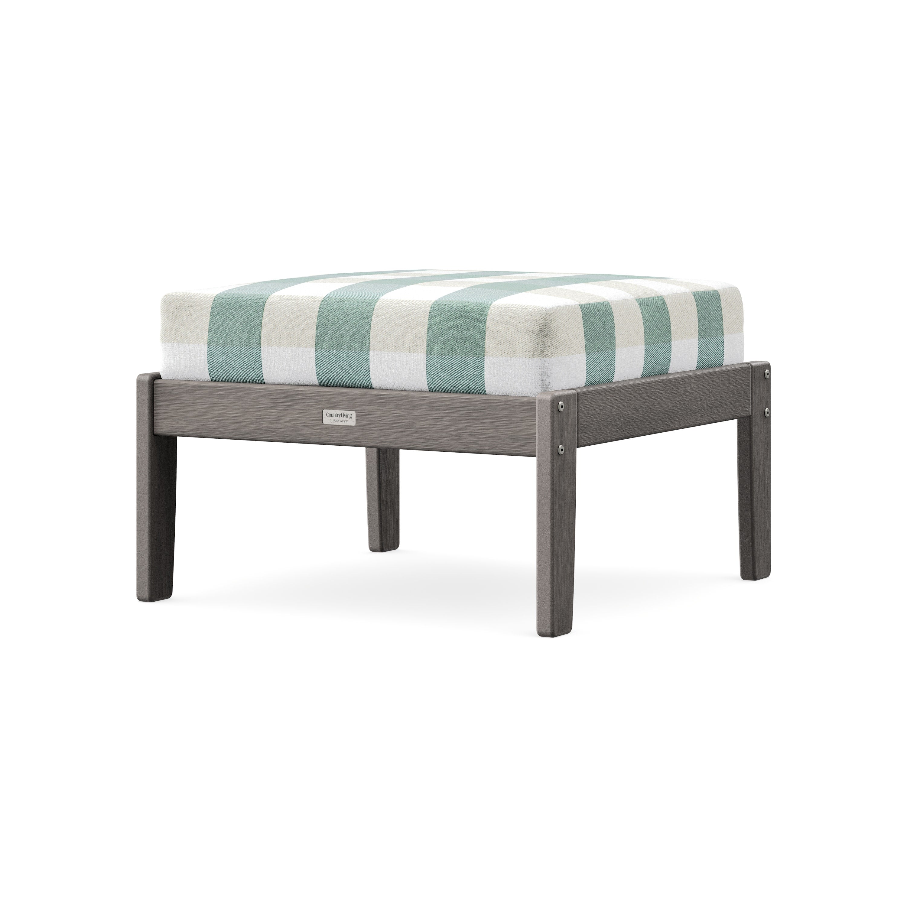 Cottage Deep Seating Ottoman in Driftwood / Buffalo Plaid Glacier Spa