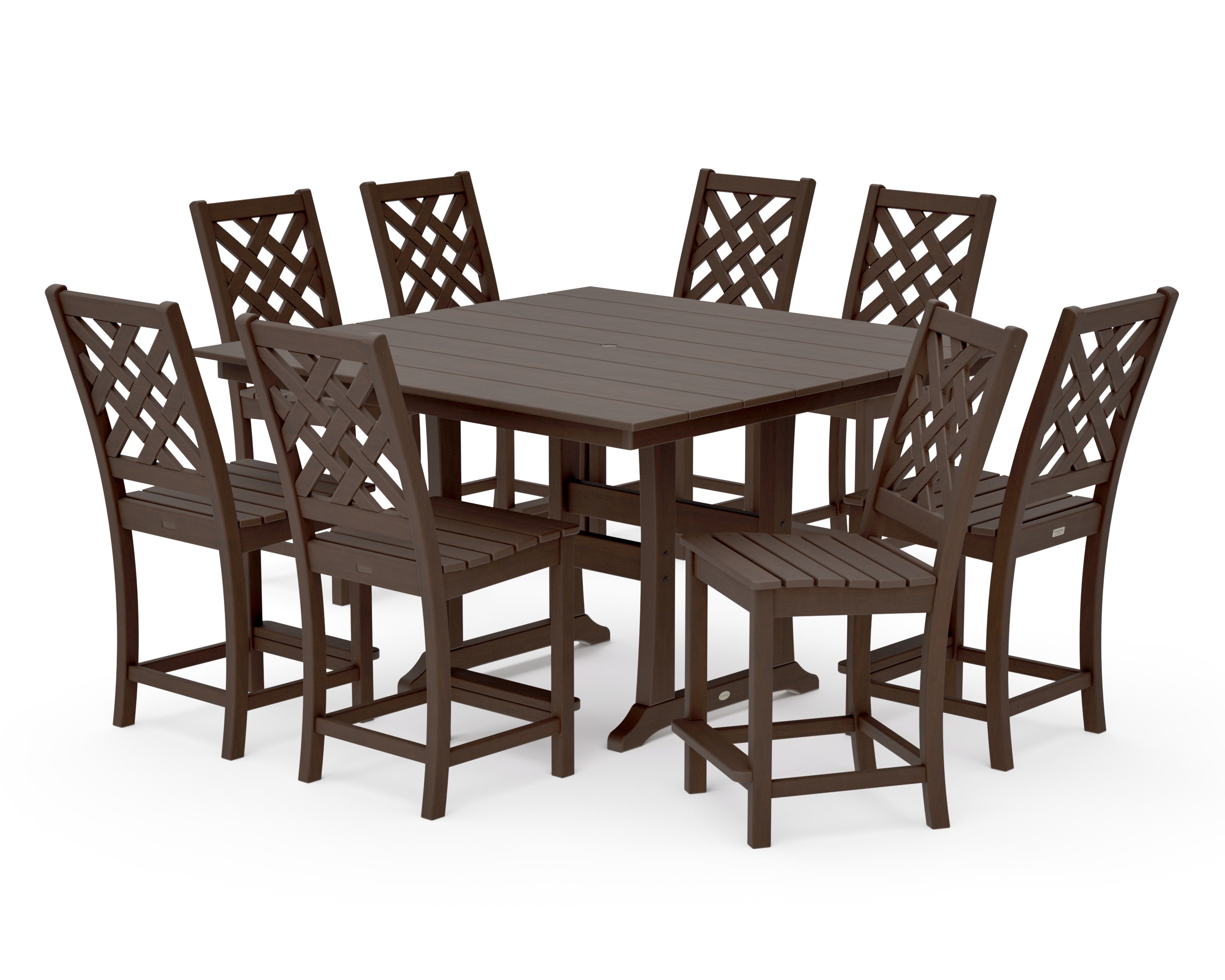 Wovendale Side Chair 9-Piece Square Farmhouse Counter Set with Trestle Legs in Kona