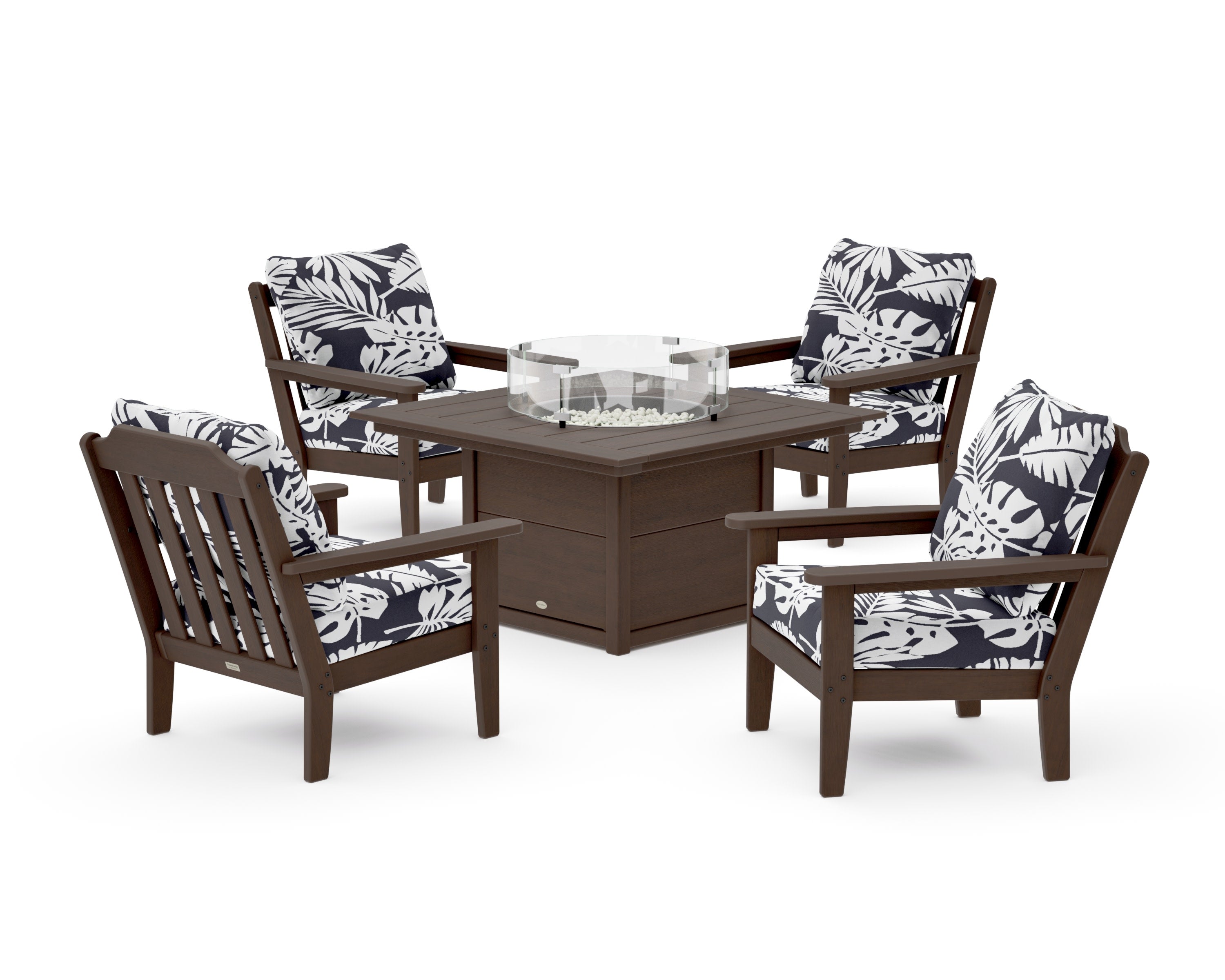 Cottage 5-Piece Deep Seating Set with Fire Pit Table in Kona / Leaf Navy
