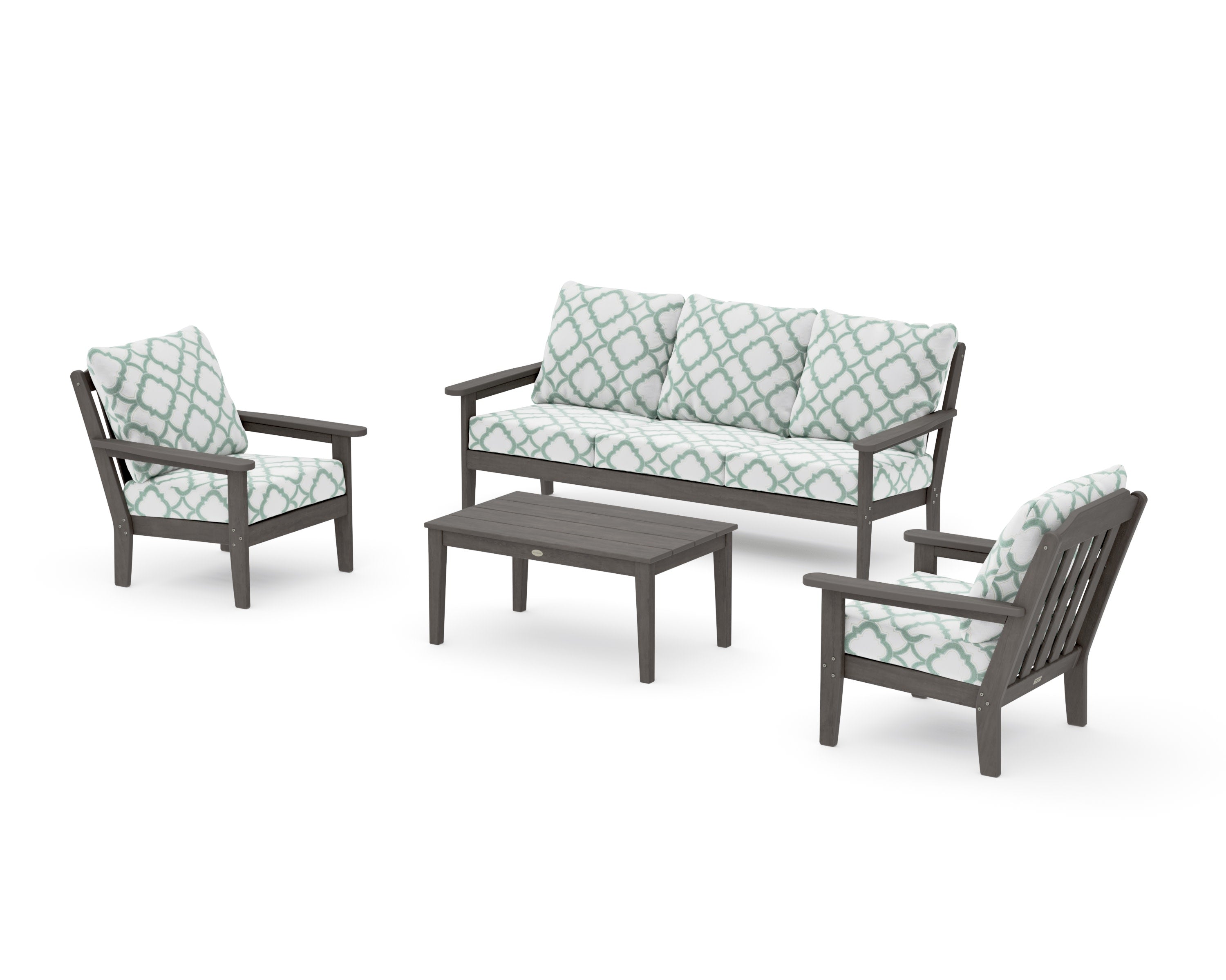 Cottage 4-Piece Deep Seating Set with Sofa in Driftwood / Trellis Glacier Spa