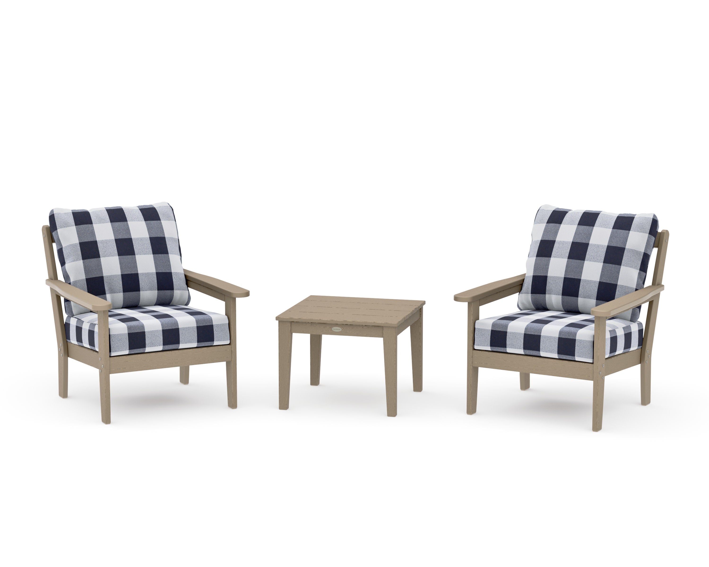 Cottage 3-Piece Deep Seating Set in Vintage Sahara / Buffalo Plaid Navy