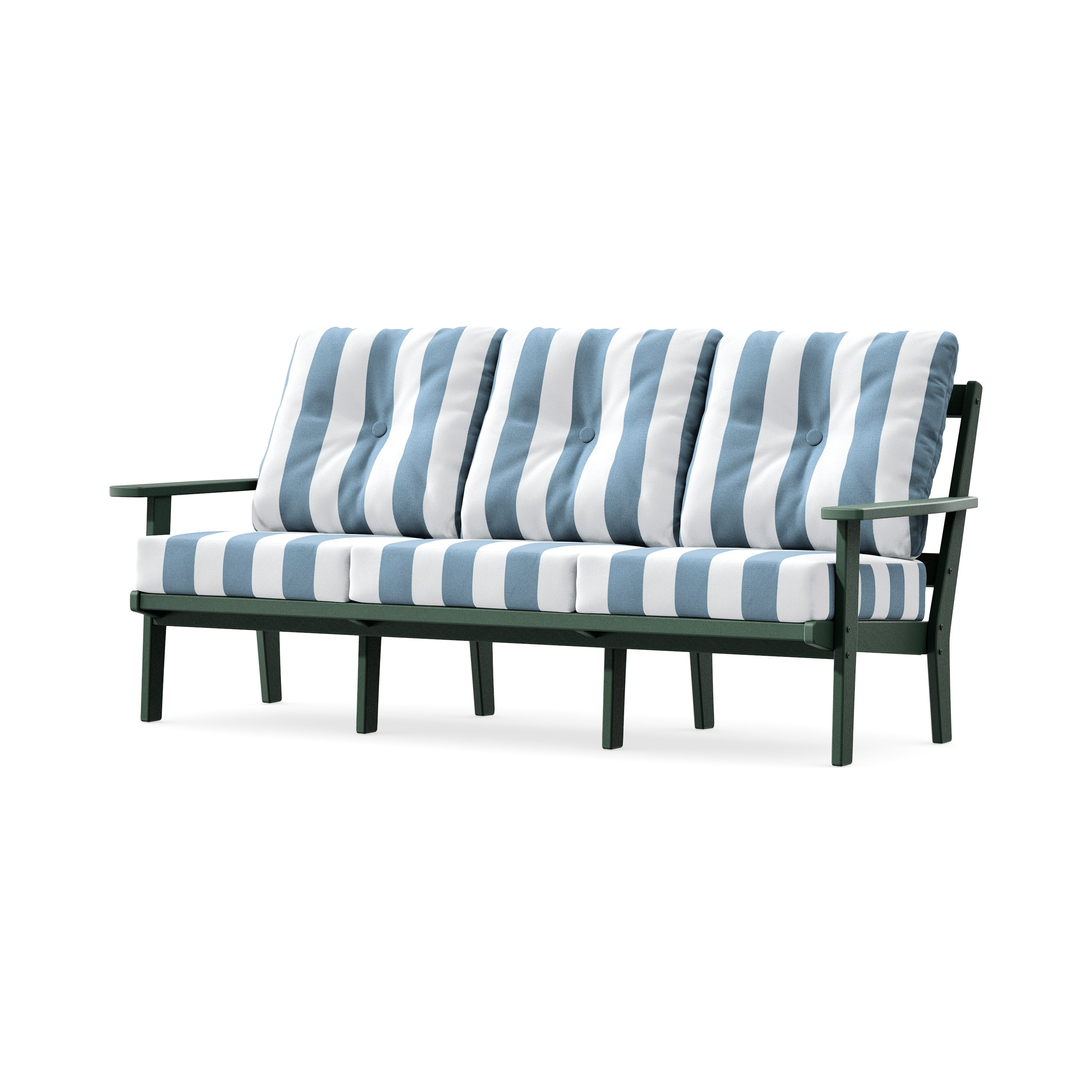 PrairieDeep Seating Sofa in Green / Cabana Stripe Sky Blue