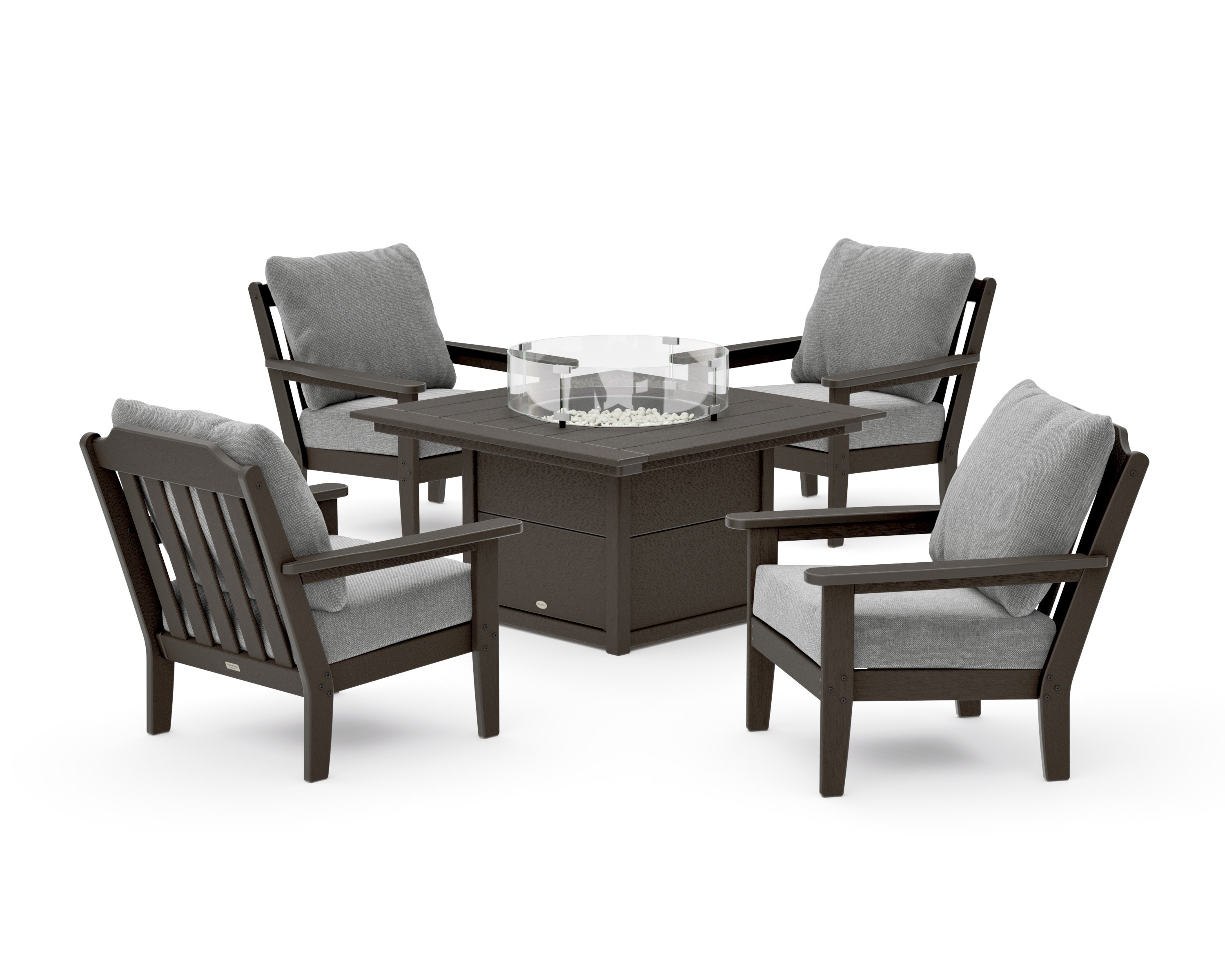 Cottage 5-Piece Deep Seating Set with Fire Pit Table in Vintage Coffee / Grey Mist