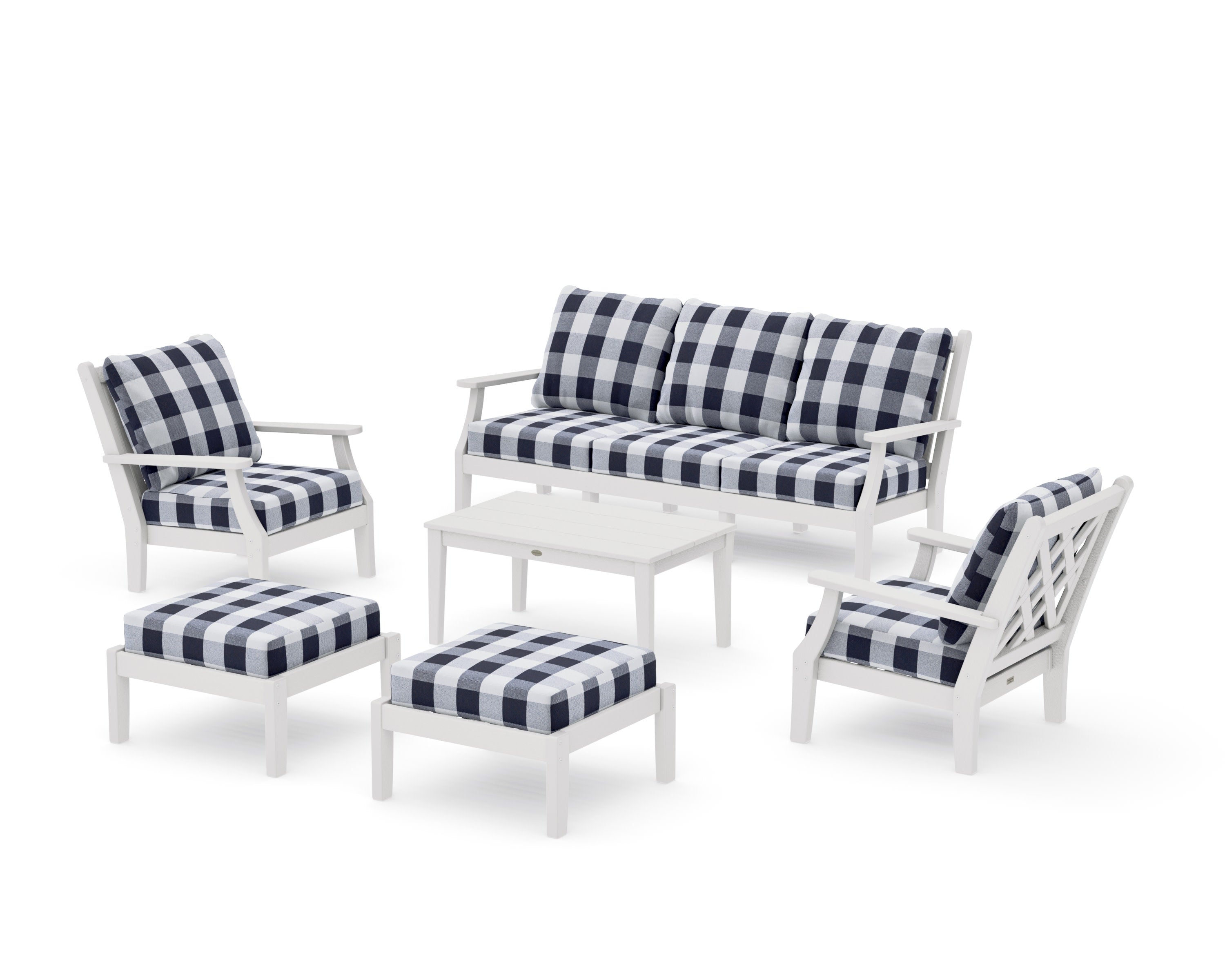 Wovendale 6-Piece Lounge Sofa Set in Vintage White / Buffalo Plaid Navy