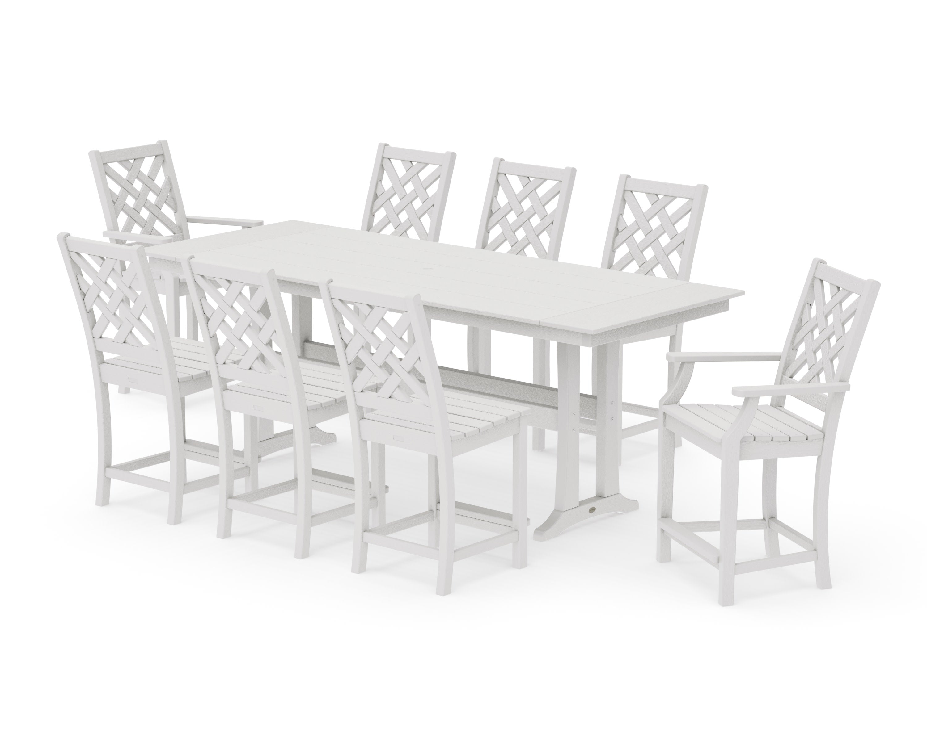 Wovendale 9-Piece Farmhouse Counter Set with Trestle Legs in Vintage White