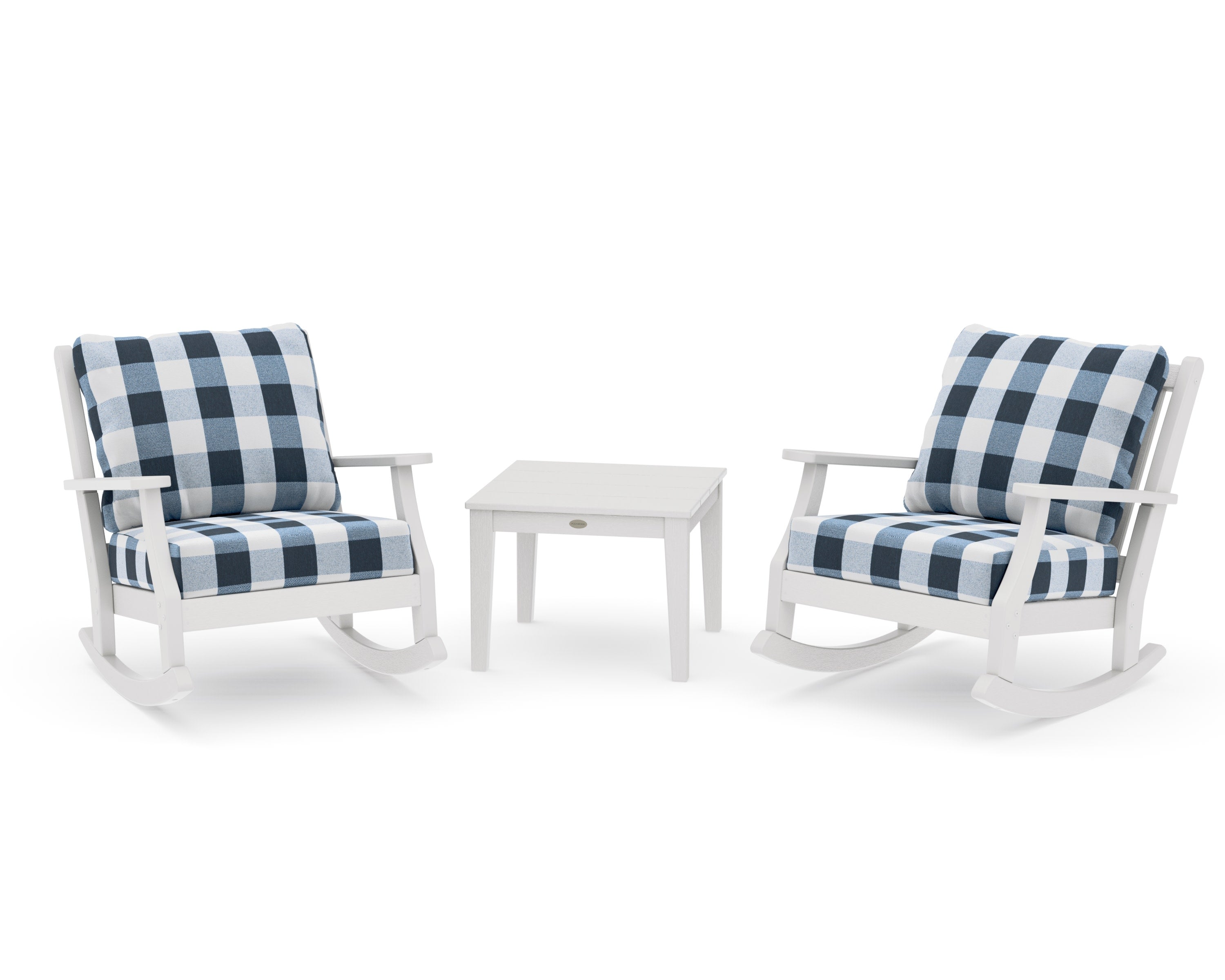 Wovendale 3-Piece Deep Seating Rocker Set in Vintage White / Buffalo Plaid Marine Indigo