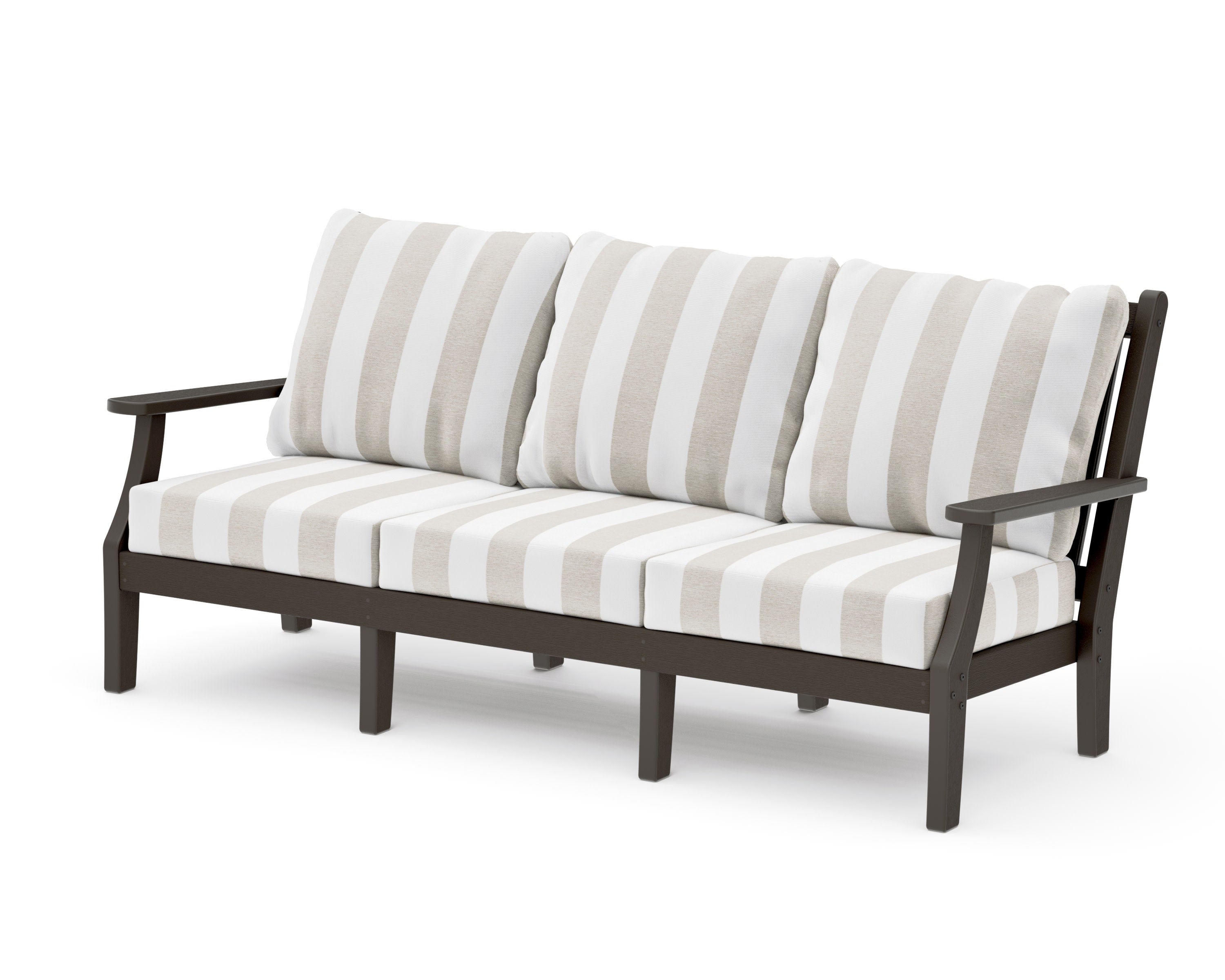 Wovendale Deep Seating Sofa in Vintage Coffee / Cabana Stripe Dune Burlap