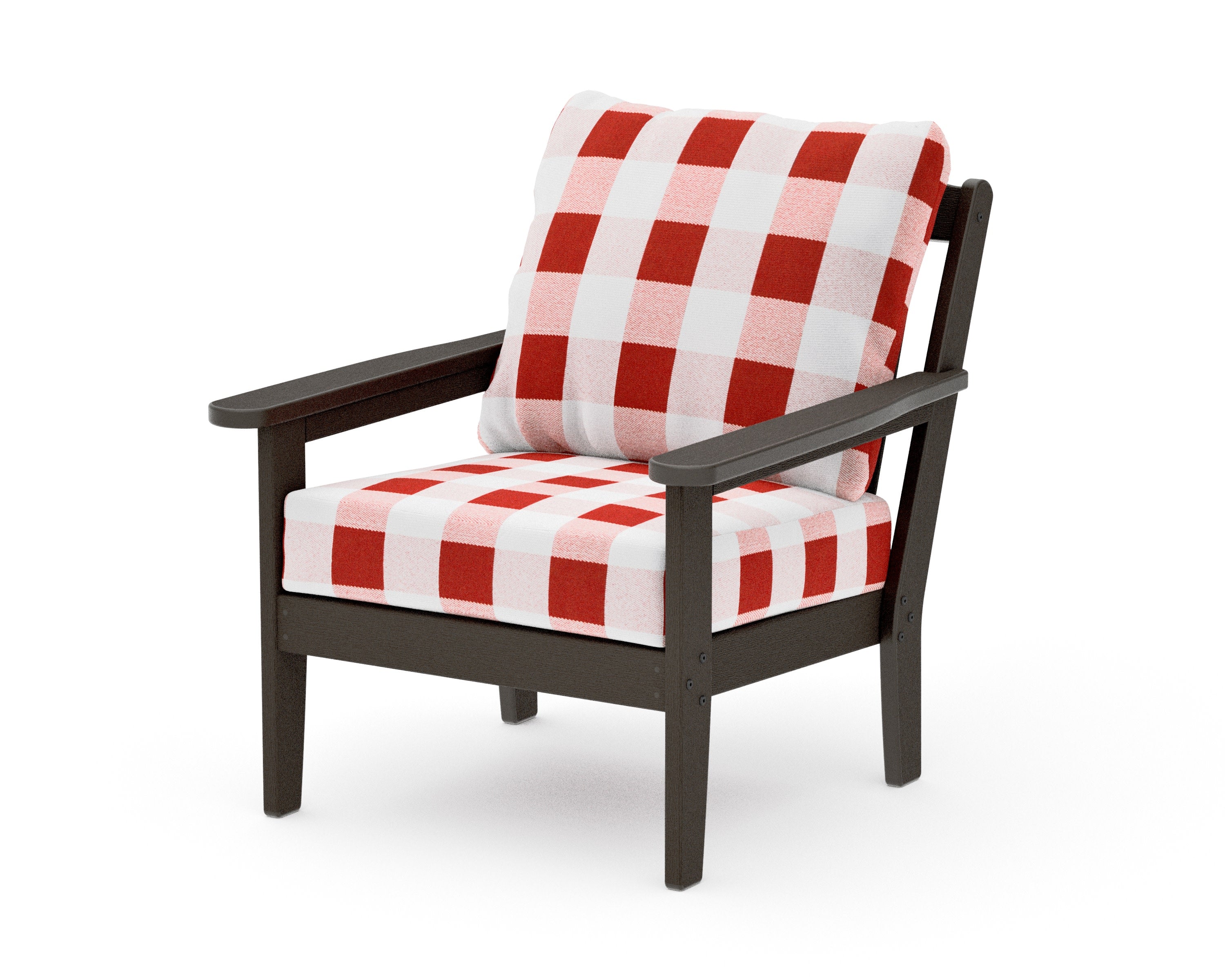 Cottage Deep Seating Chair in Vintage Coffee / Buffalo Plaid Crimson