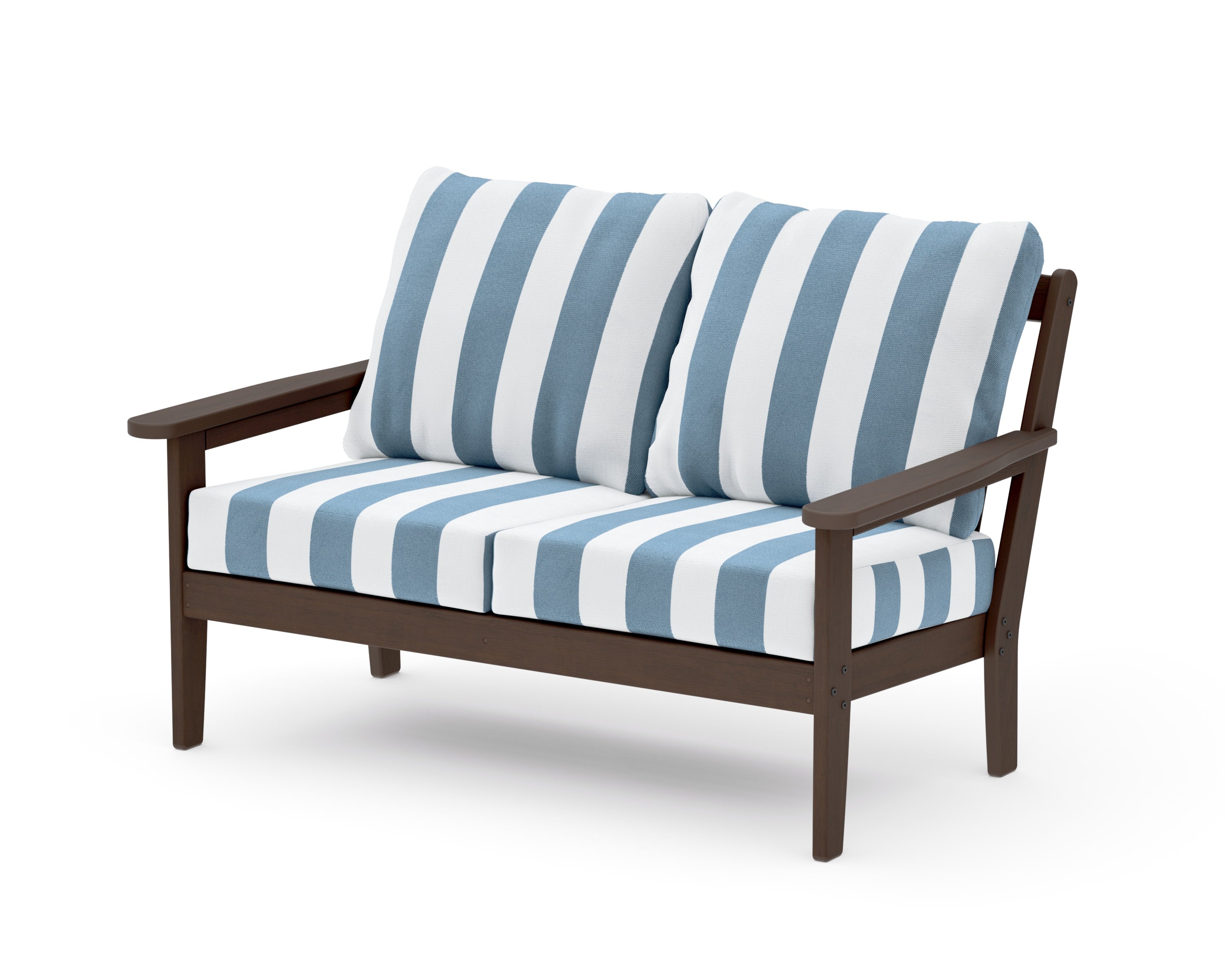 Cottage Deep Seating Loveseat in Kona / Cabana Stripe Sky Blue