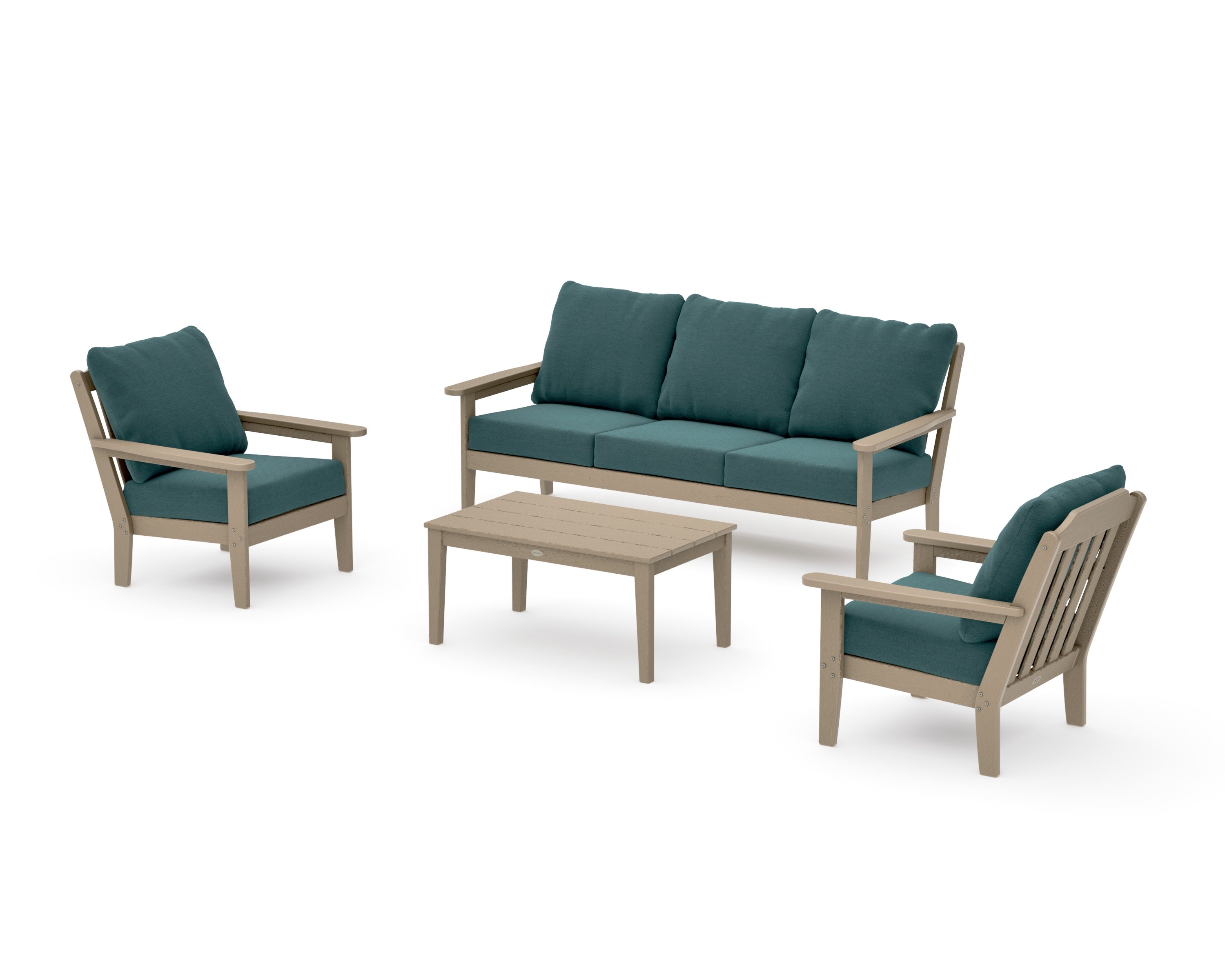 Cottage 4-Piece Deep Seating Set with Sofa in Vintage Sahara / Ocean Teal