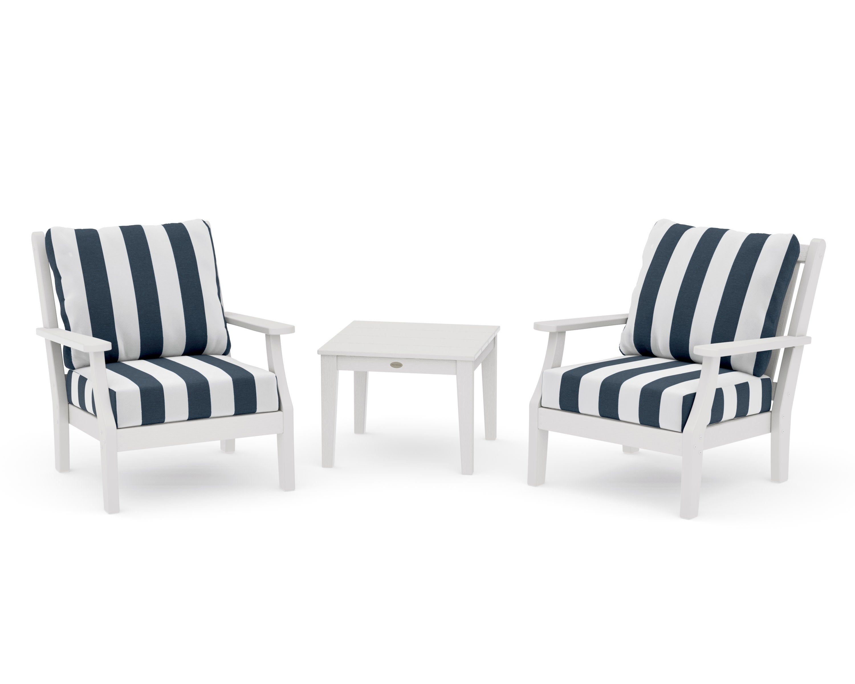 Wovendale 3-Piece Deep Seating Set in Vintage White / Cabana Stripe Marine Indigo