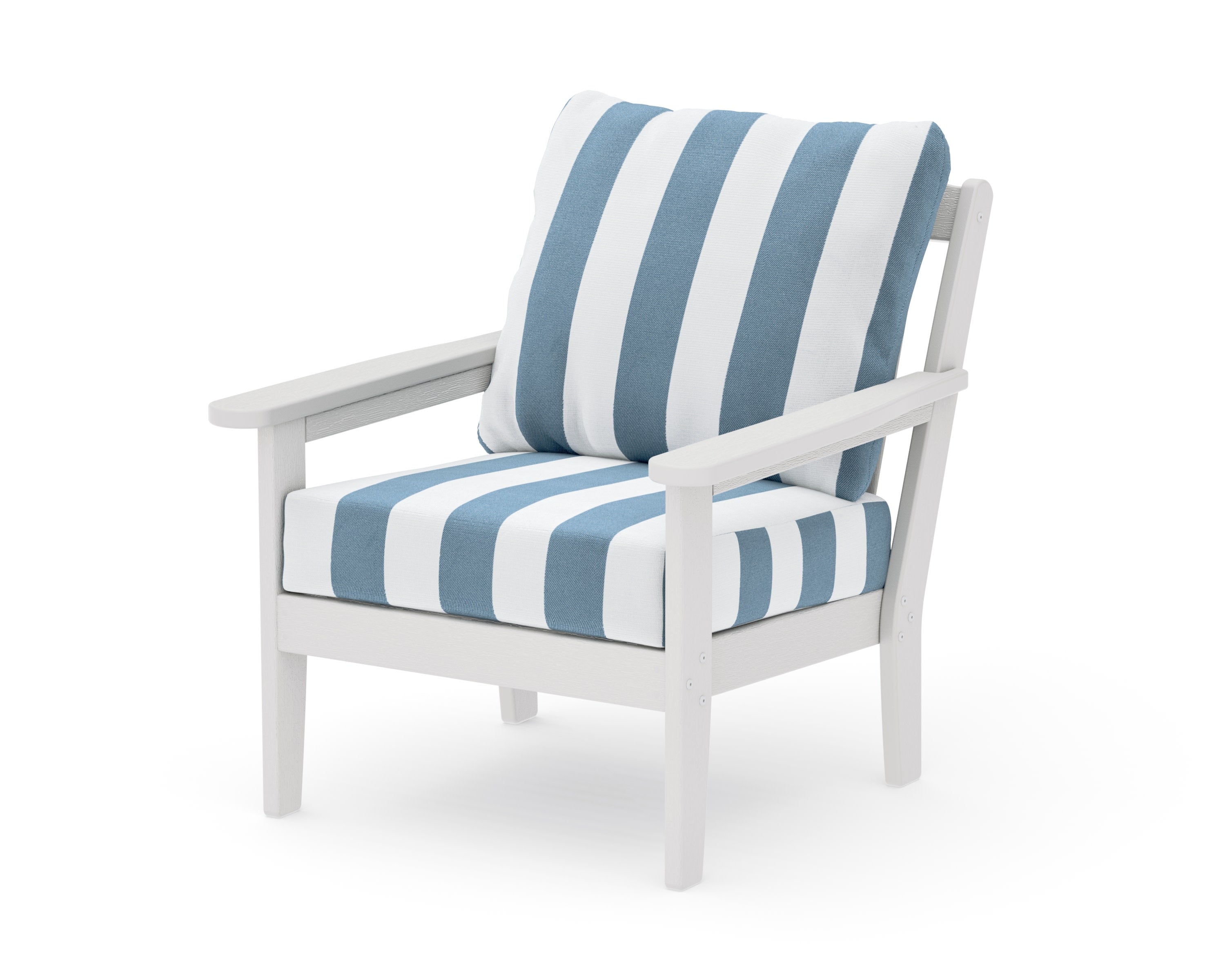 Cottage Deep Seating Chair in Vintage White / Cabana Stripe Sky Blue