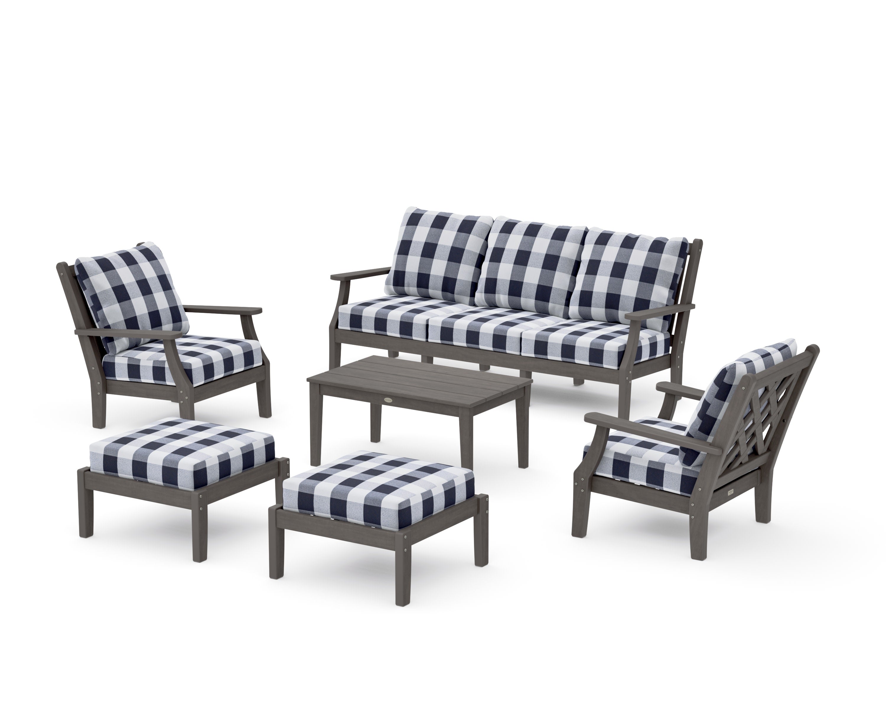 Wovendale 6-Piece Lounge Sofa Set in Driftwood / Buffalo Plaid Navy