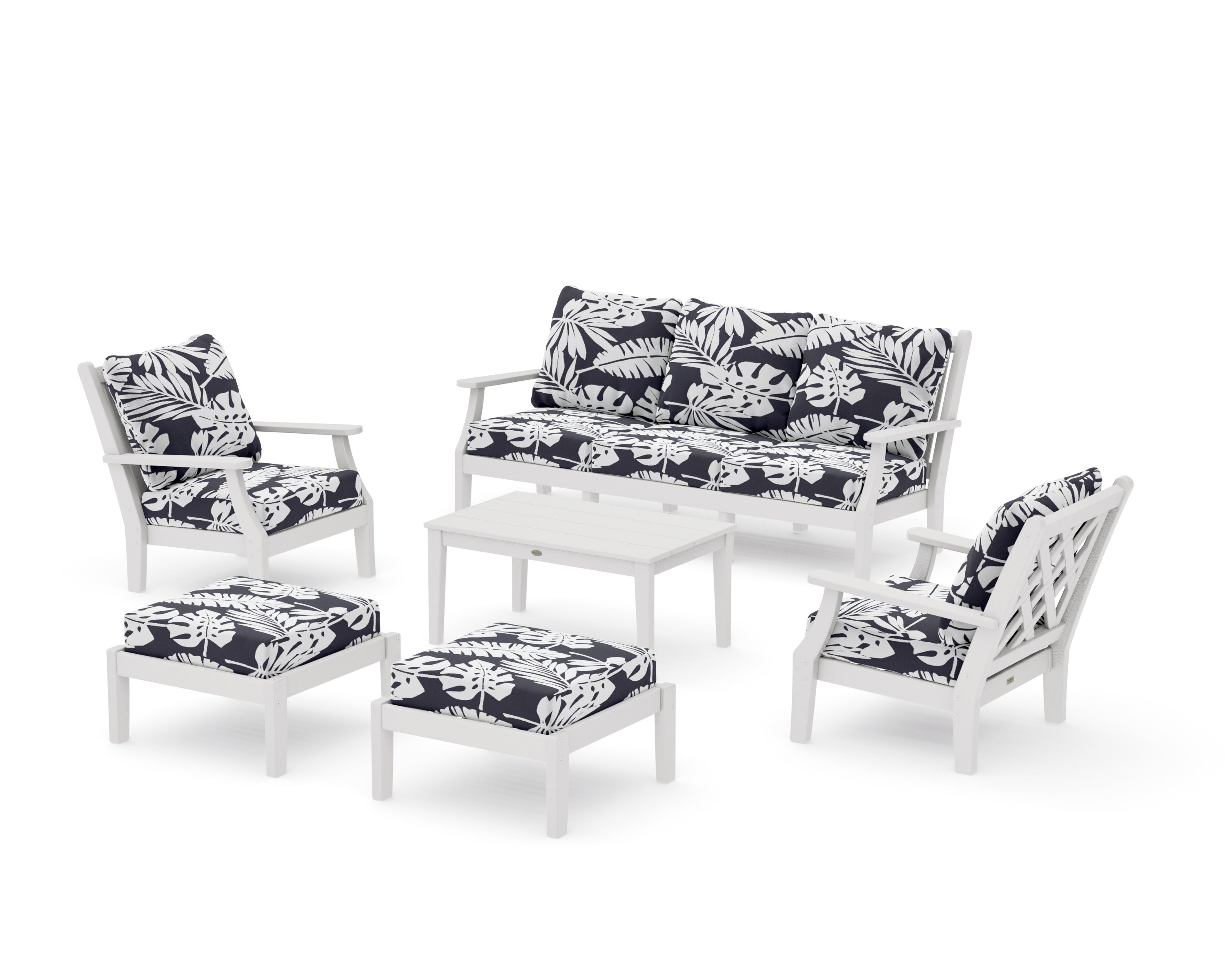 Wovendale 6-Piece Lounge Sofa Set in Vintage White / Leaf Navy