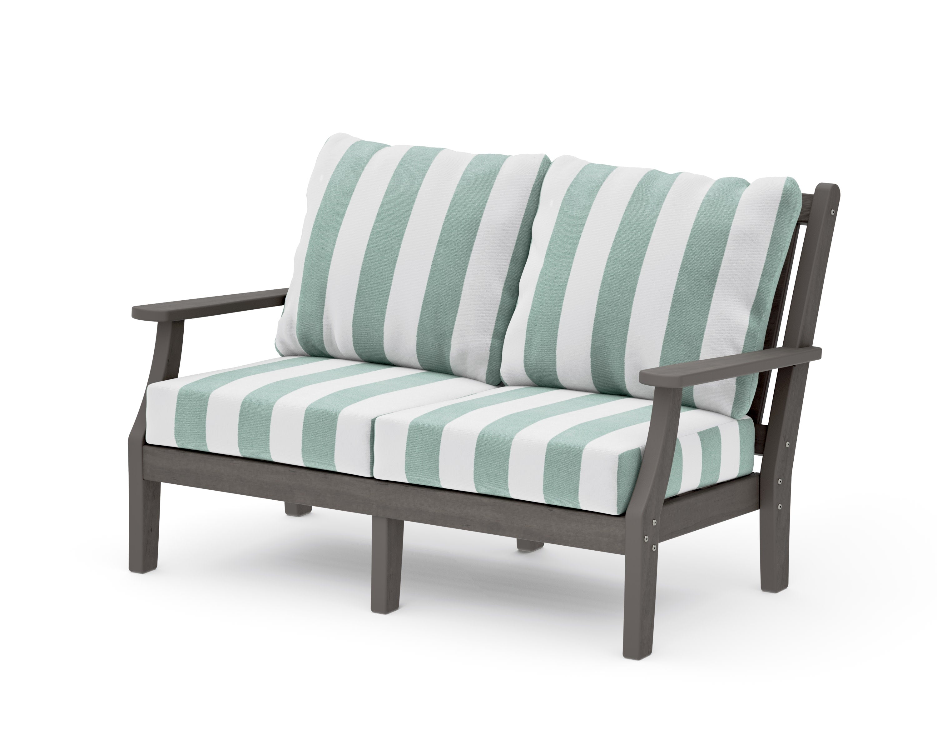 Wovendale Deep Seating Loveseat in Driftwood / Cabana Stripe Glacier Spa