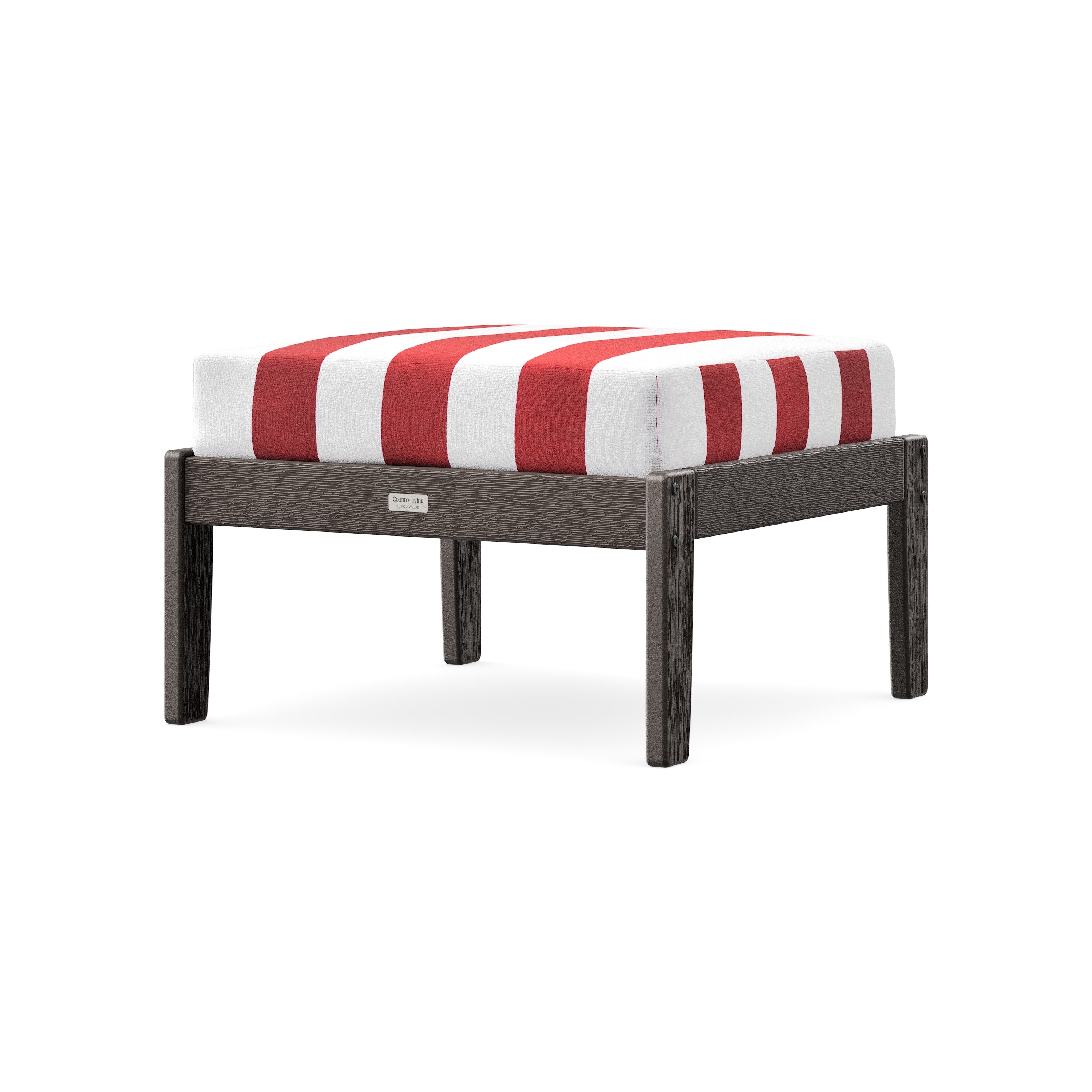 Cottage Deep Seating Ottoman in Vintage Coffee / Cabana Stripe Crimson