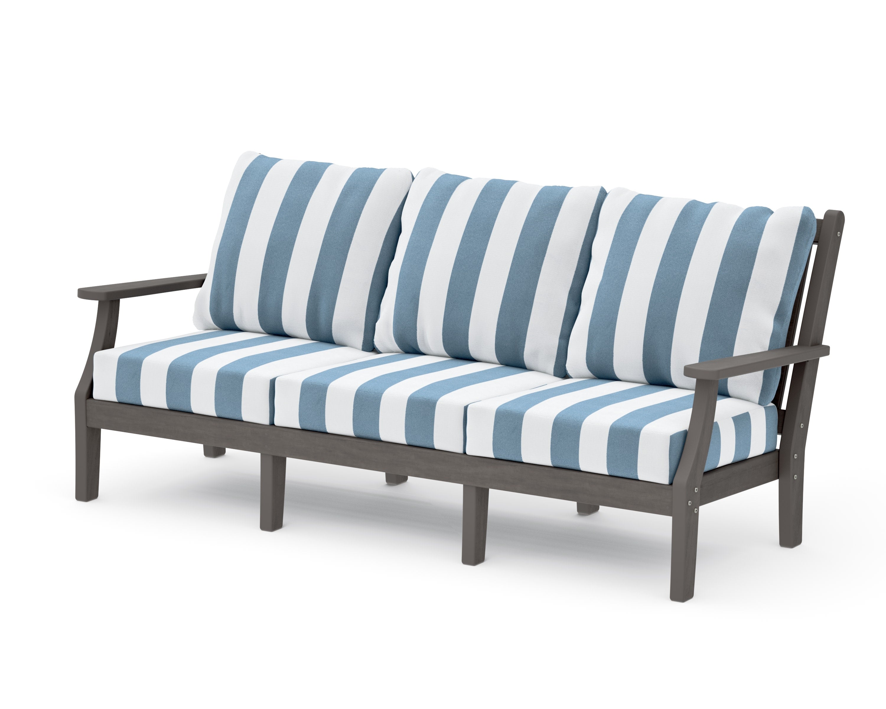 Wovendale Deep Seating Sofa in Driftwood / Cabana Stripe Sky Blue