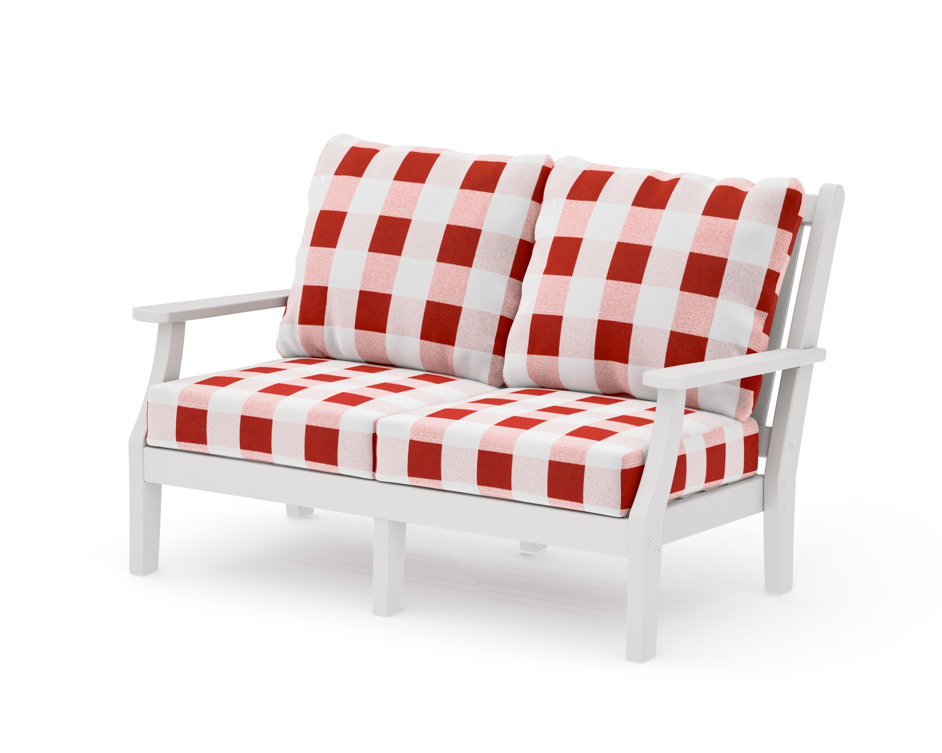 Wovendale Deep Seating Loveseat in Vintage White / Buffalo Plaid Crimson
