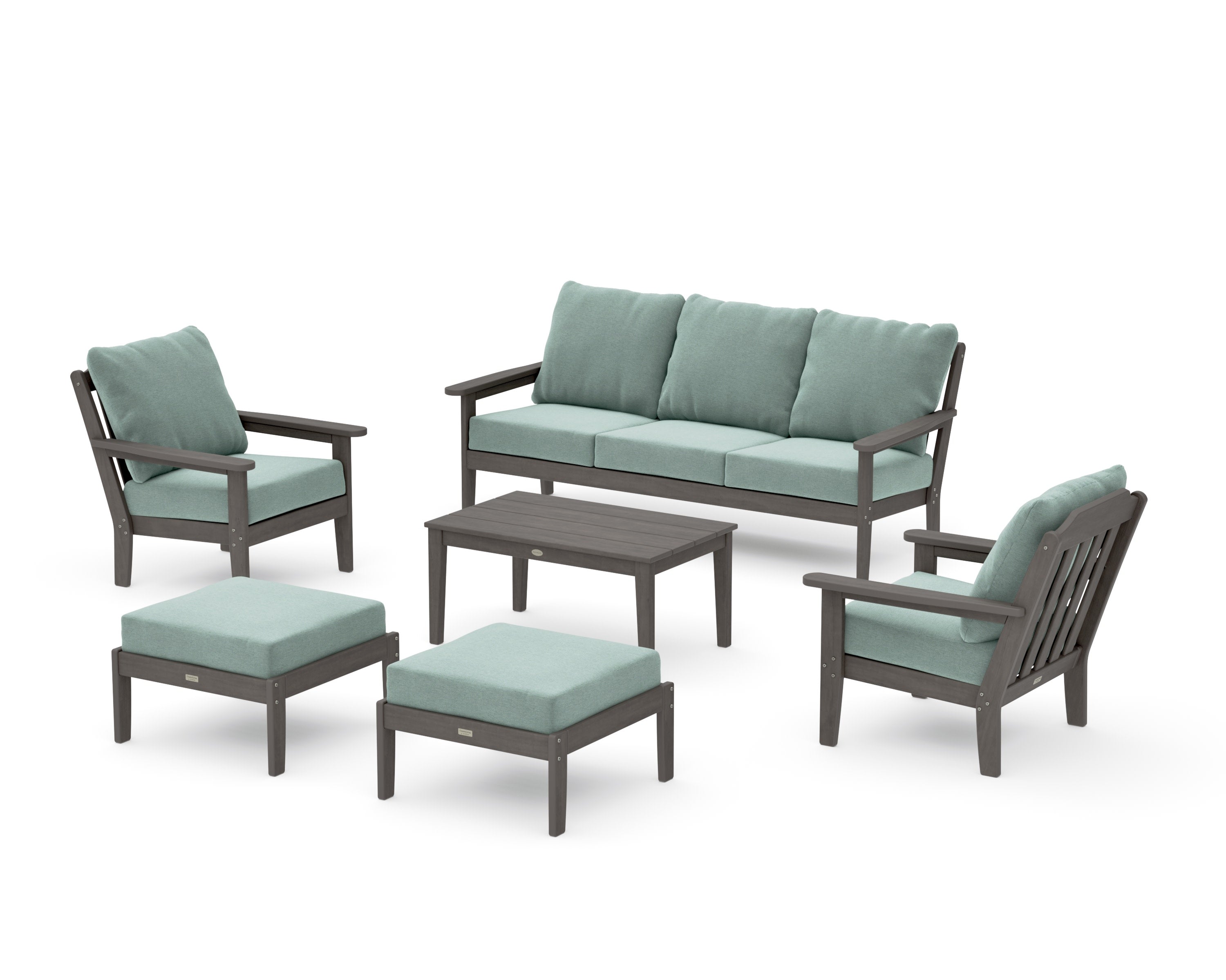 Cottage 6-Piece Lounge Sofa Set in Driftwood / Glacier Spa