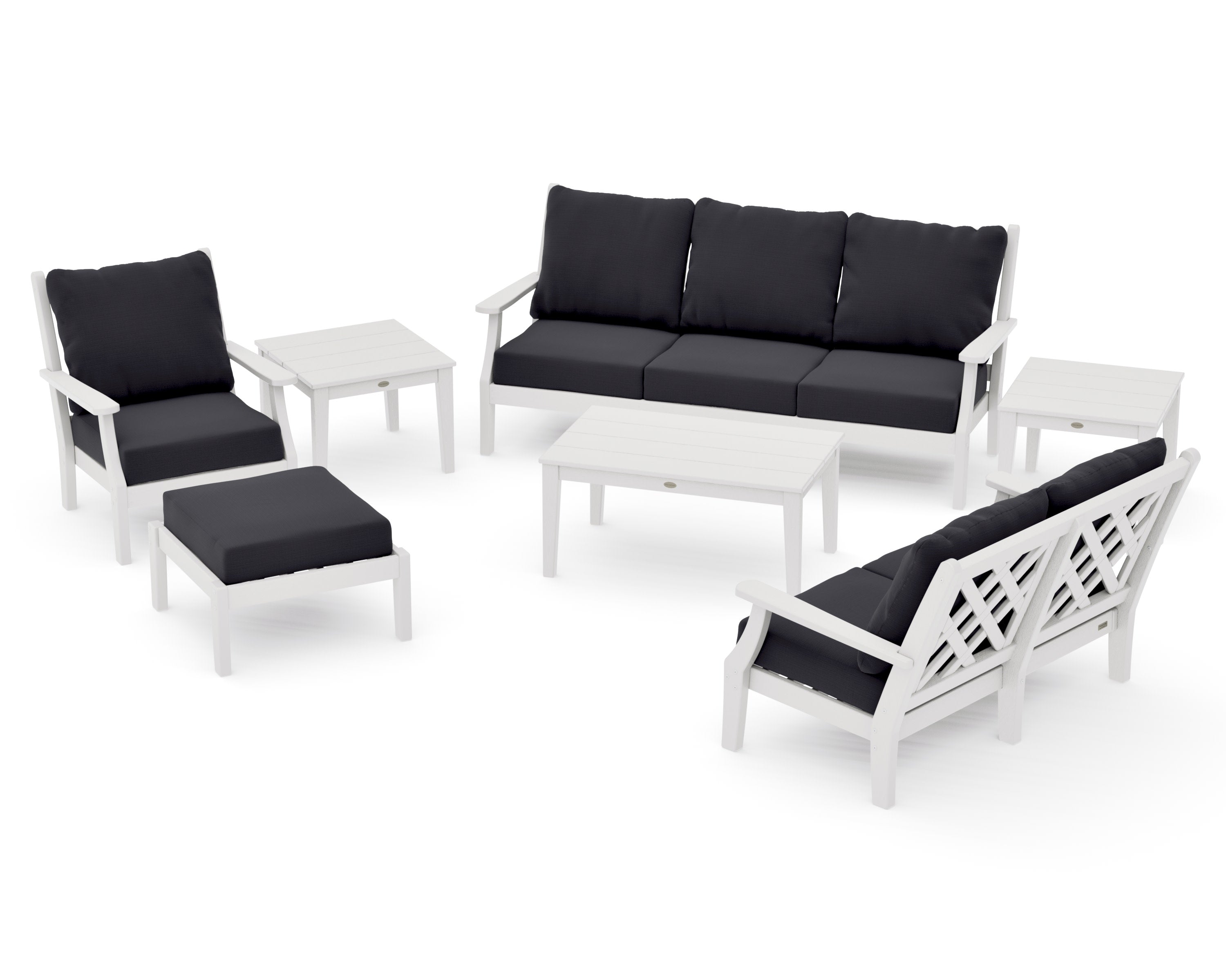 Wovendale 7-Piece Deep Seating Set in Vintage White / Midnight Linen