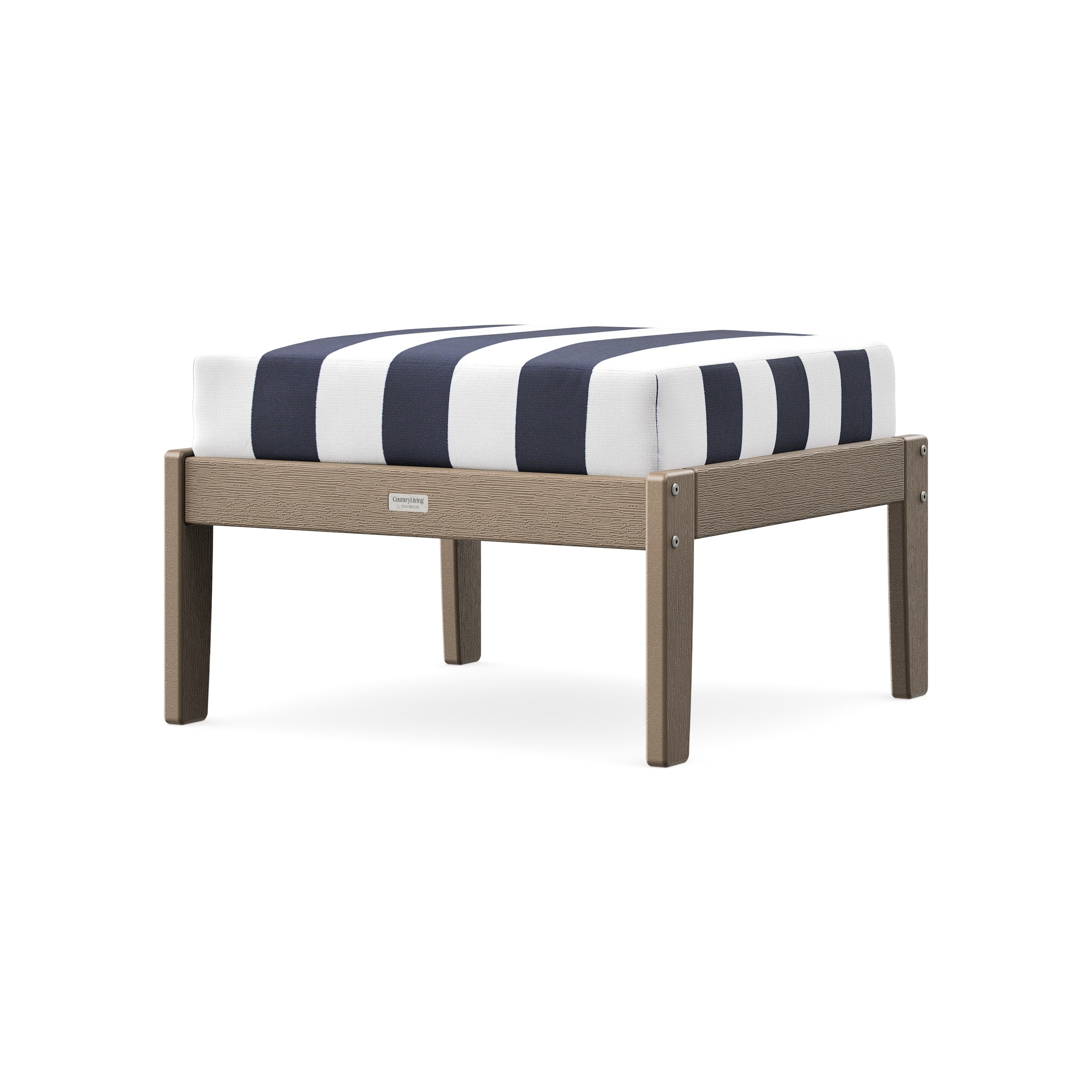 Cottage Deep Seating Ottoman in Vintage Sahara / Cabana Stripe Navy
