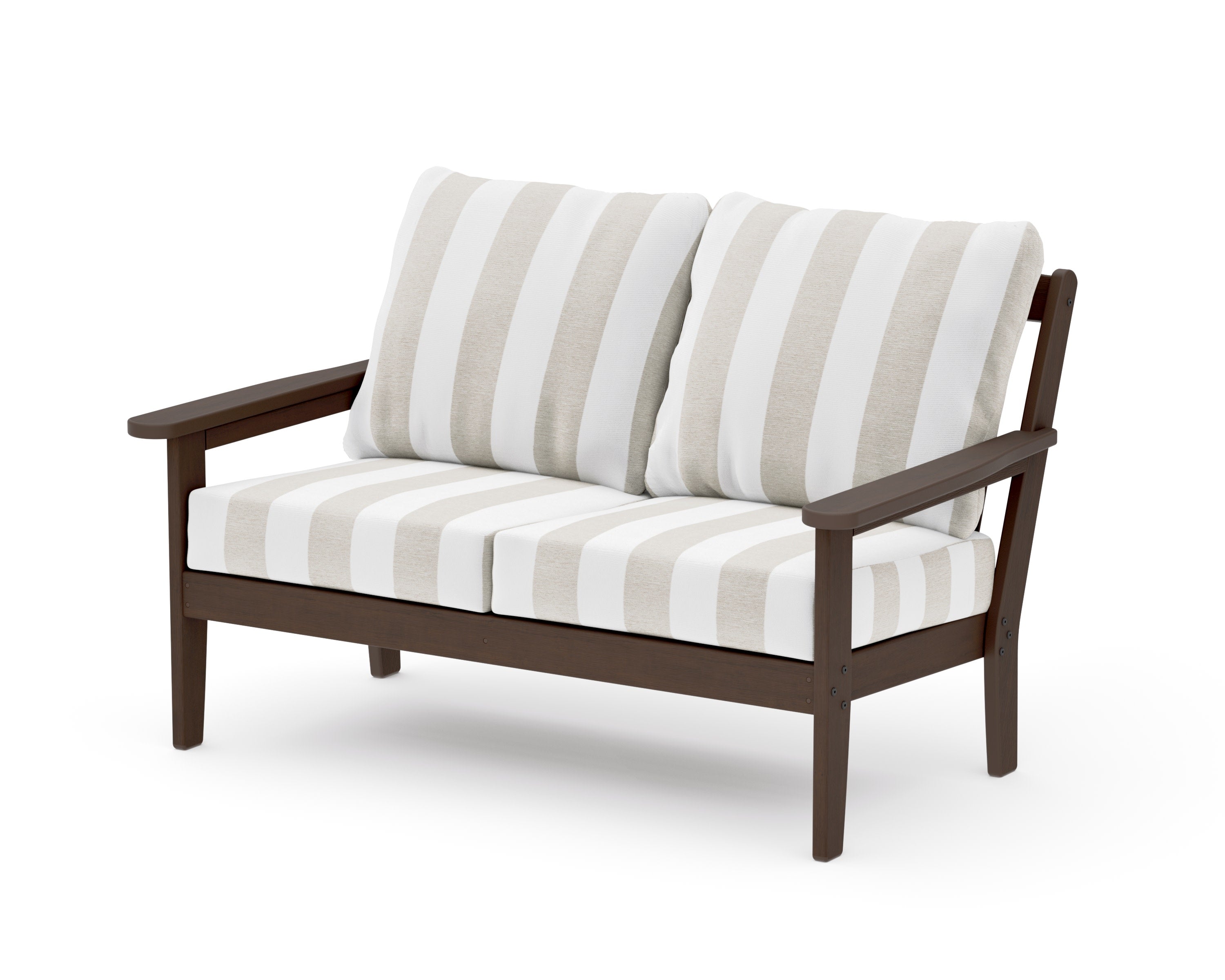 Cottage Deep Seating Loveseat in Kona / Cabana Stripe Dune Burlap
