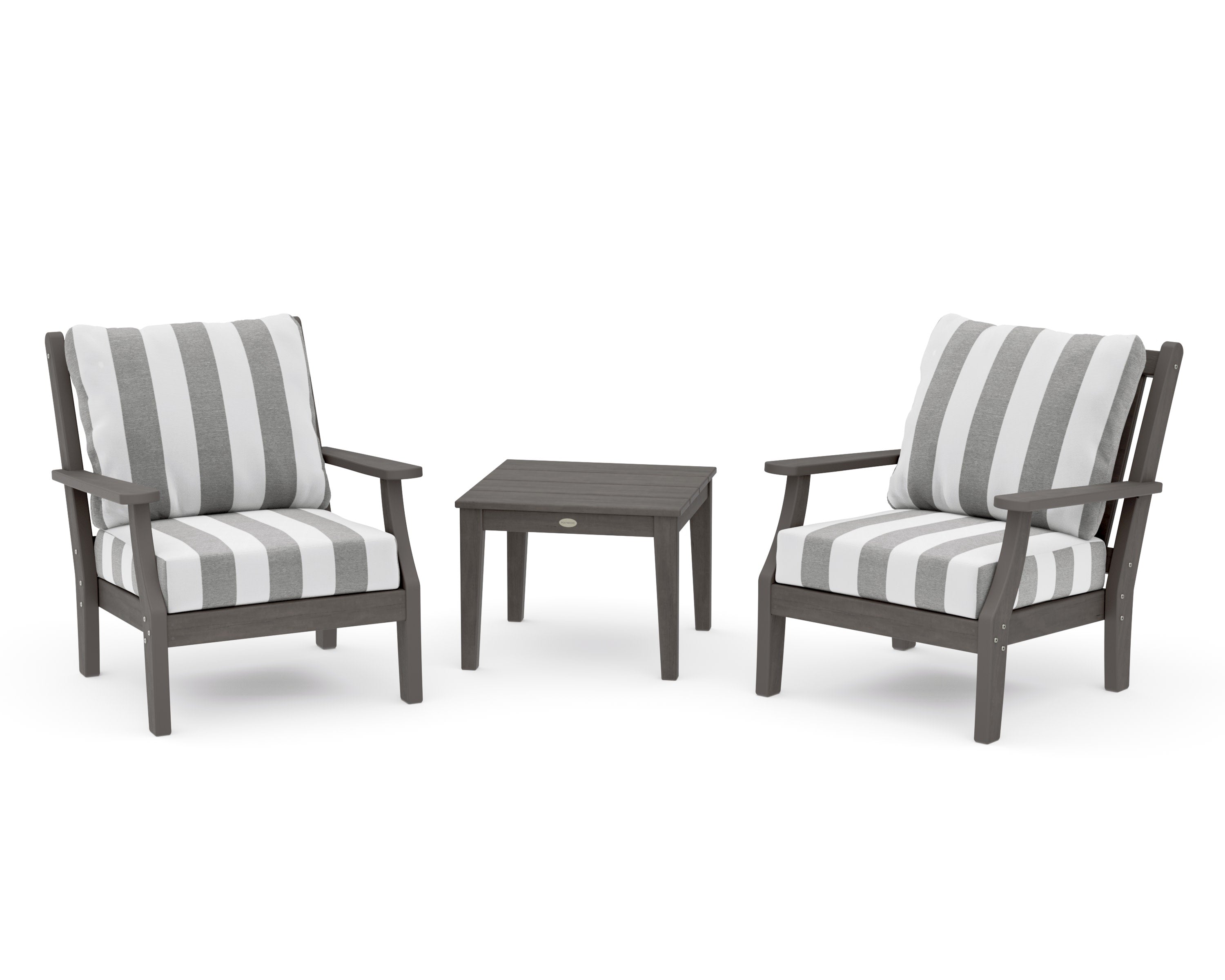 Wovendale 3-Piece Deep Seating Set in Driftwood / Cabana Stripe Grey Mist