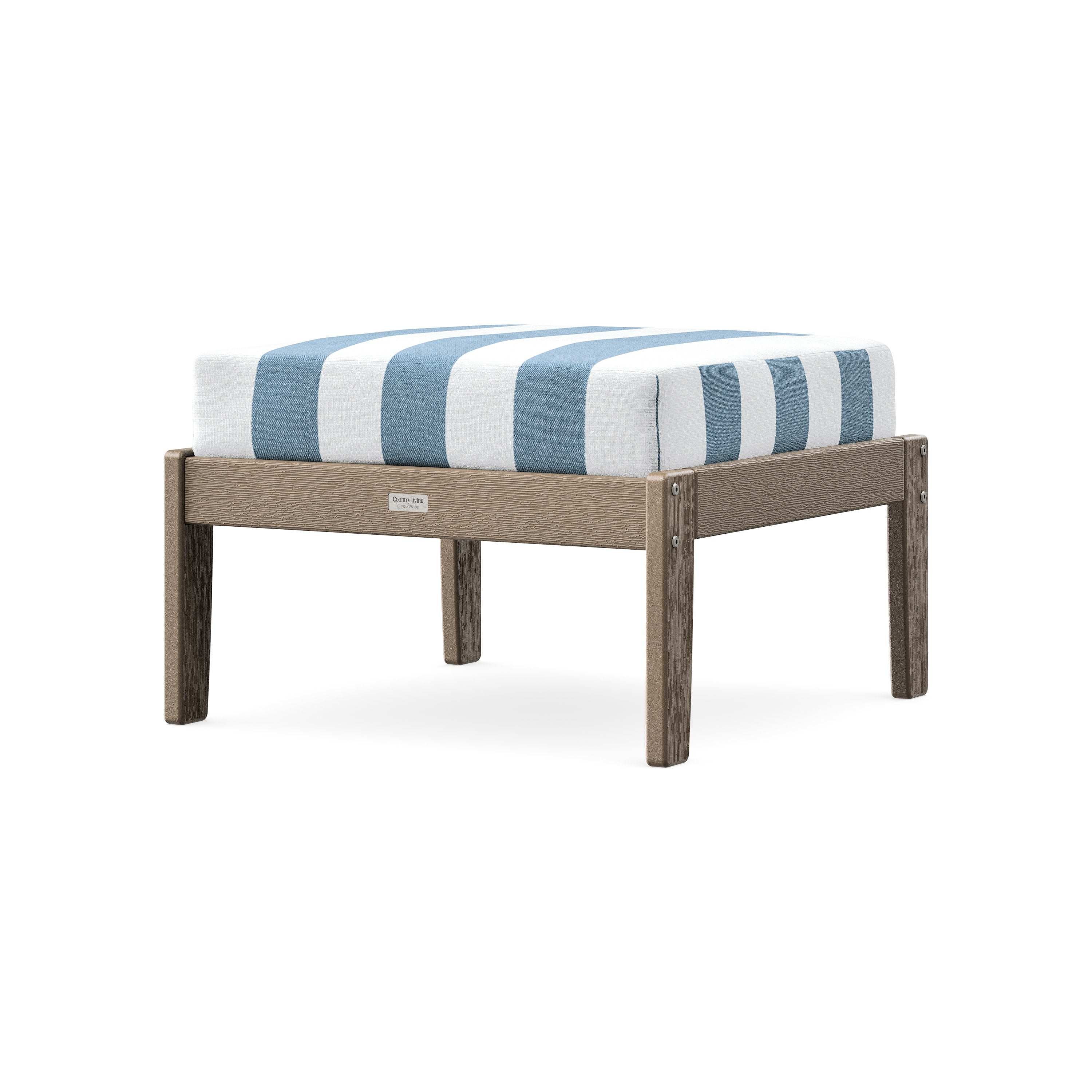 Cottage Deep Seating Ottoman in Vintage Sahara / Cabana Stripe Sky Blue